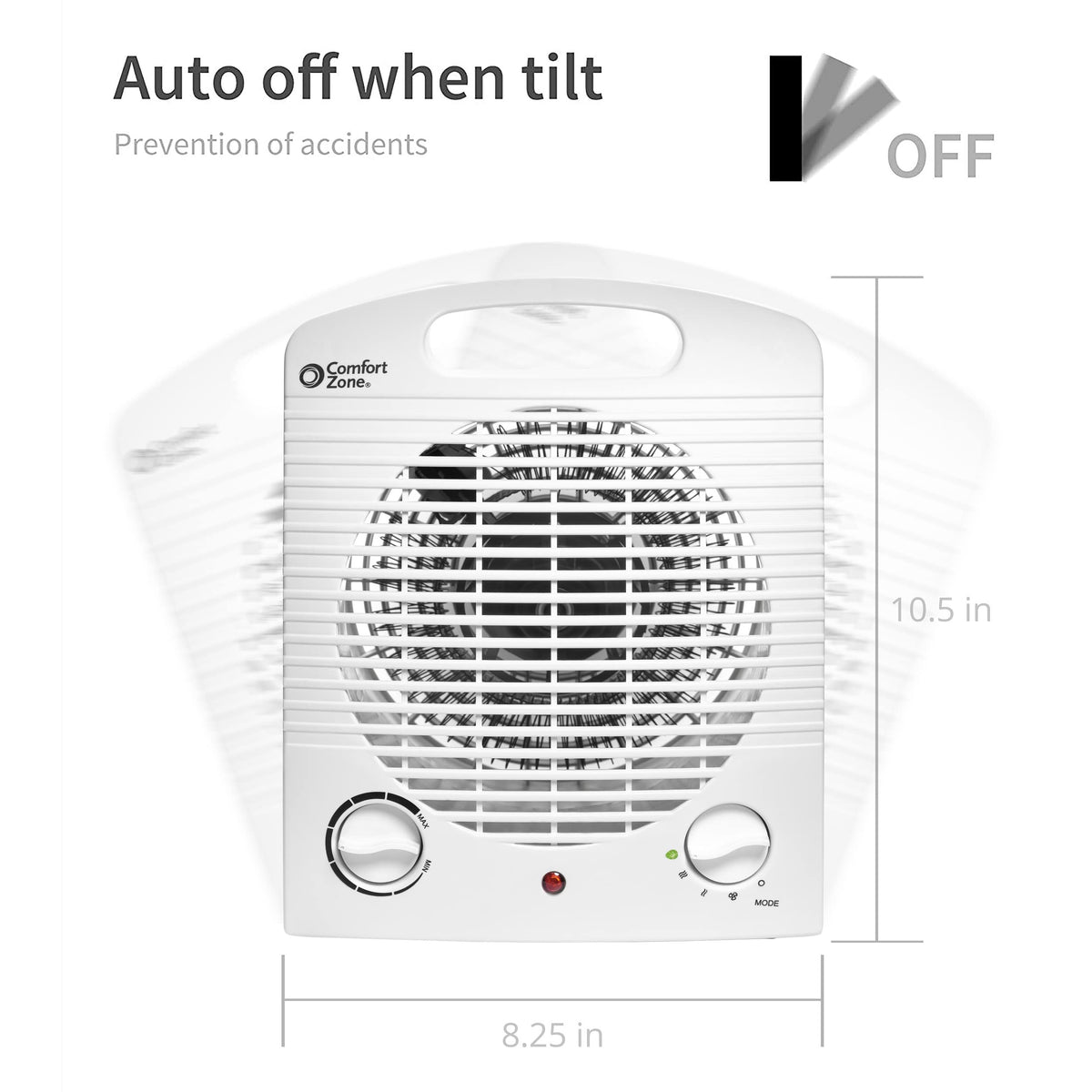 Comfort Zone Personal Space Heater – Energy Efficient 1500W Electric Heater with Adjustable Thermostat, 3 Heat Settings & Energy Save Mode – Portable, Tip-Over & Overheat Protection for Home & Office