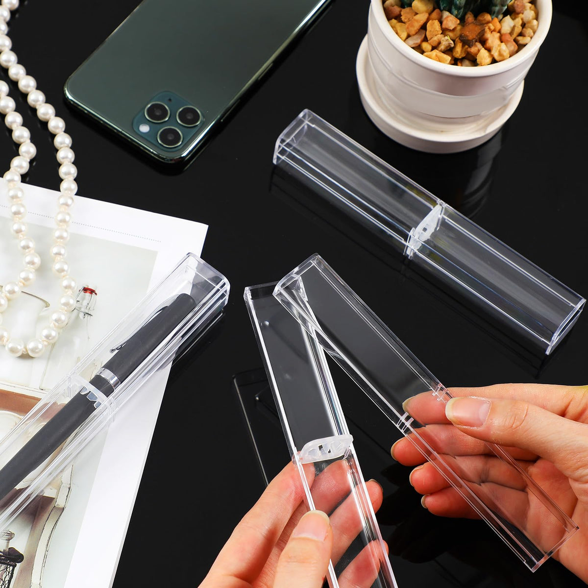 Spakon 40 Pieces Pen Gift Boxes, Acrylic Plastic Pen Cases Storage Plastic Pencil Box Case Transparent Pencil Container for Student School Office Supply