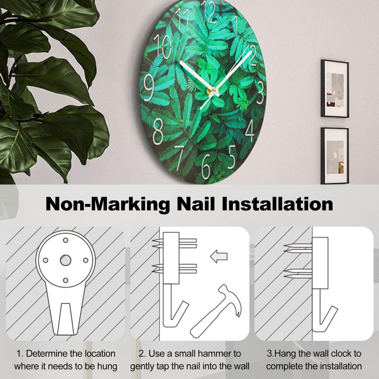 Ergocar Glass Wall Clock Silent Scanning Mechanical Round Glass Wall Clock, Suitable for Living Room, Kitchen, Office.
