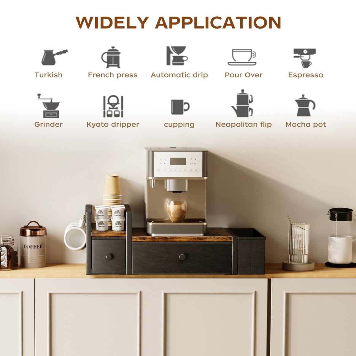 Homeiju Coffee Pod Drawers - K Cup Organizer, Nespresso Pods Holder with Mug Rack, Coffee Holder for Countertop, 52 Capacity Pods, Suitable for Kitchens, Offices and Coffee Bars(Brown)