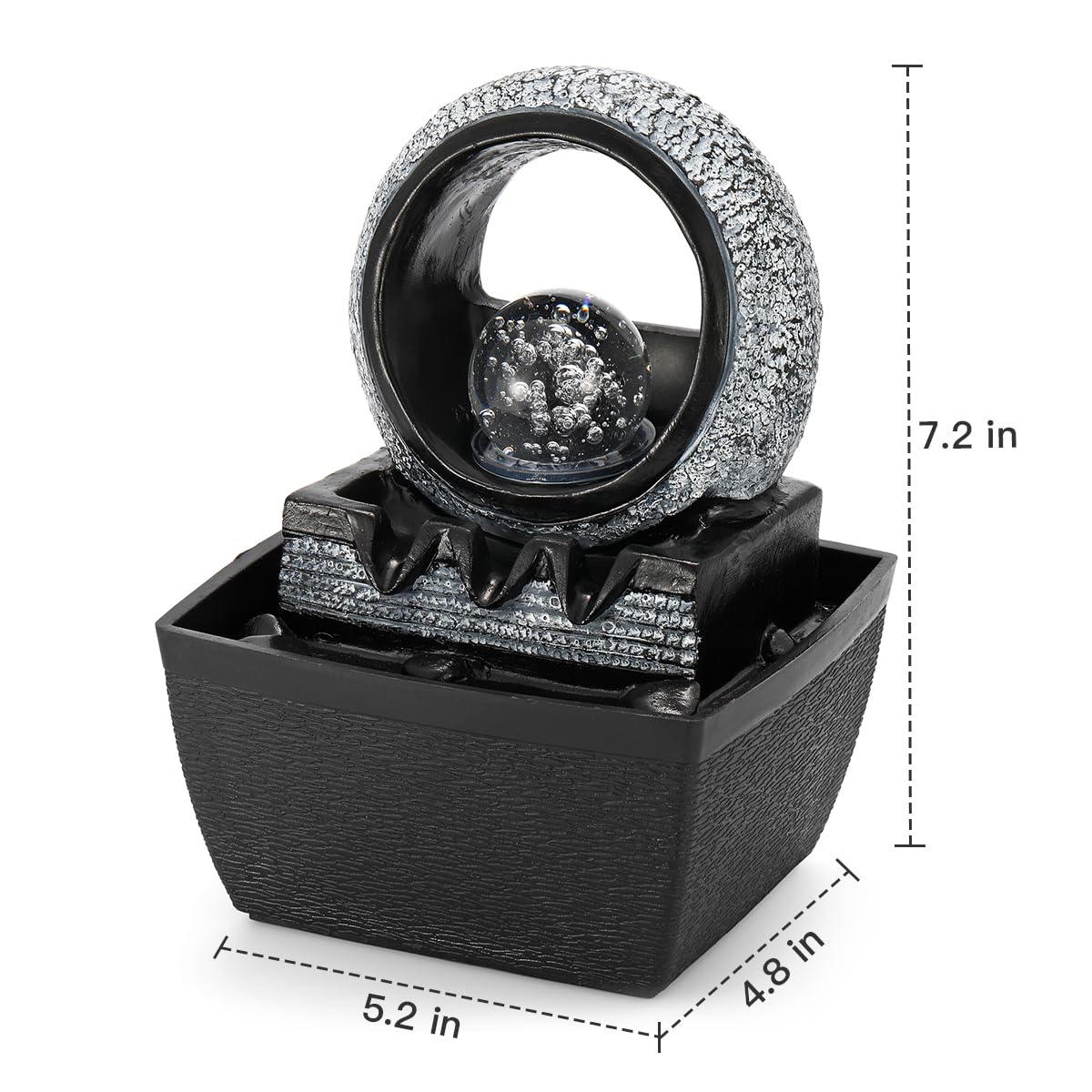 Tabletop Water Fountains, 3 Gears Desktop Fountain Indoor with Led Rolling Ball, Table Top Small Water Feature Interior Zen Relaxation Decor for Home Bedroom Living Room Office Apartment