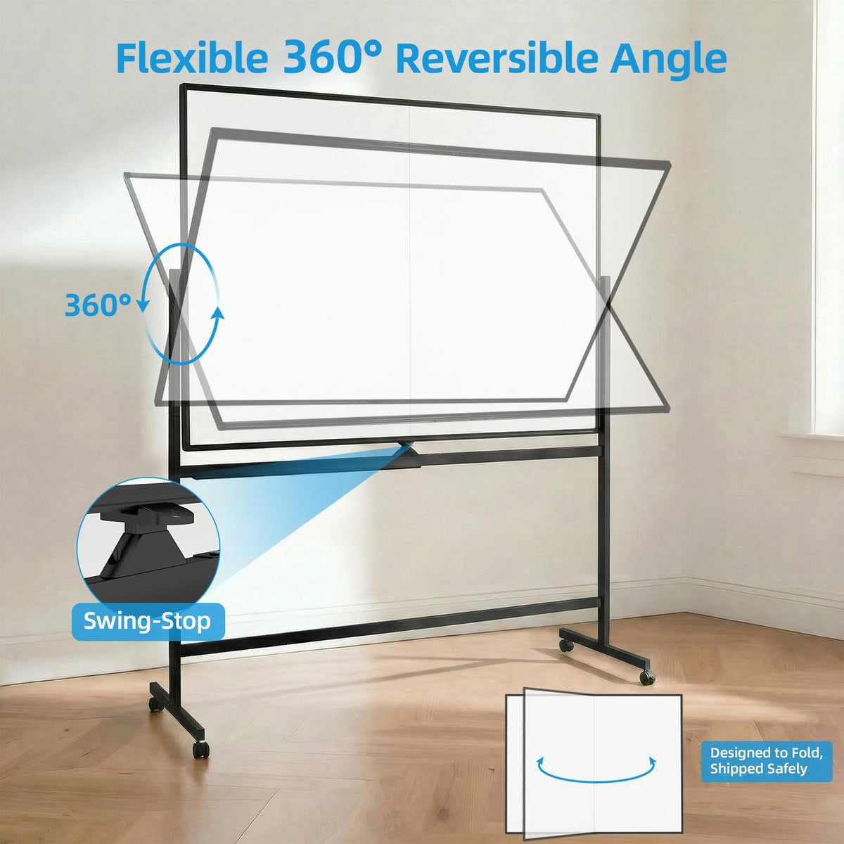 VOWNER Double-Sided Magnetic Whiteboard, 60" x 48" Mobile Dry Erase Board, Reversible Rolling White Board with Aluminum Frame & Stand, for Home Office, Classroom, School, Black