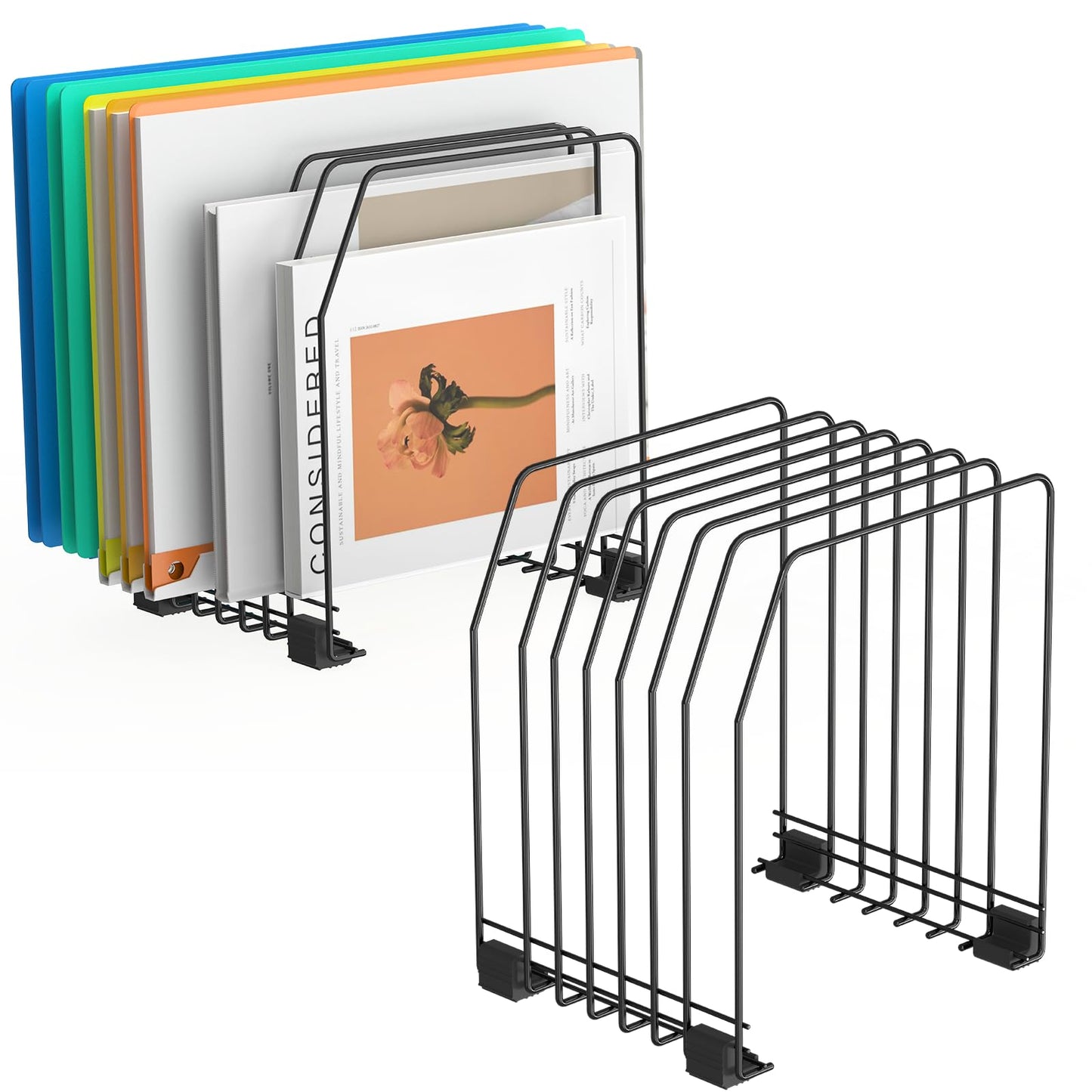 Gawerk File Organizer for Desk, 7-Section Vertical File Sorter, Paper Holder Organizer Standing Metal File Folder for Office Home Classroom, Black (2Pack)