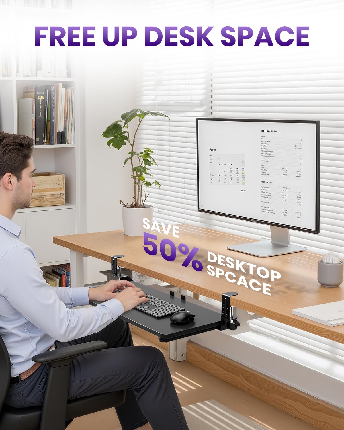 Zontera Ergonomic Keyboard Tray Under Desk, Pull Out with Adjustable C-clamp, 25.6 (31.5 Including Clamps) x 11.8 Inch Slide Out Computer Keyboard Drawer Mouse Tray for Typing, Large & Black