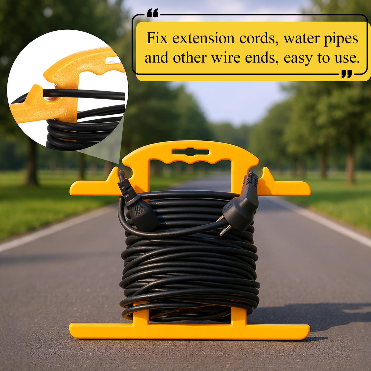 Ripeng 1 Pcs Heavy Duty Extension Cord and Hose Reel with Carrying Handle, Durable ABS H-shape Design Fits 100ft Cord Cable or Water Hose, 50ft Soaker Tube Management (Yellow)