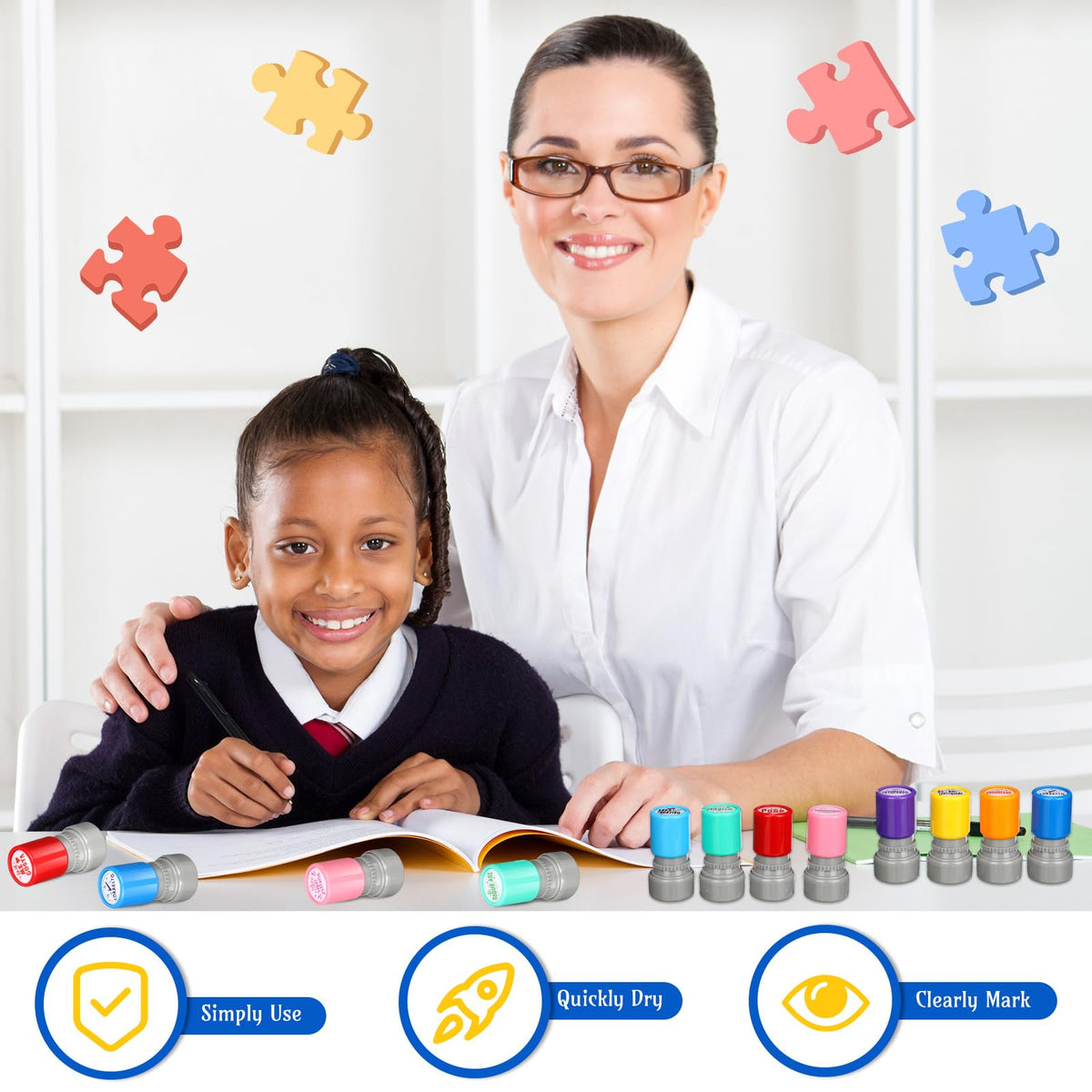 Jetec 16 Pcs Spanish Teacher Self Inking Stamps Teacher Gifts Motivation Grading Stamps for Signature Homework Reward Supplies(Round)