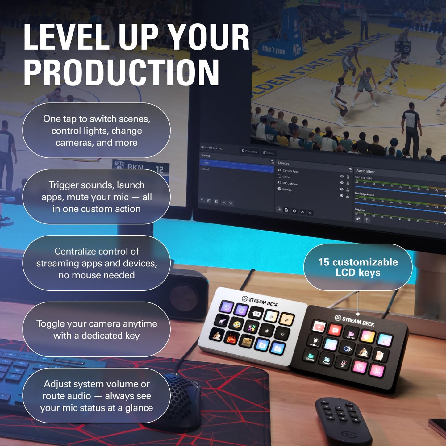 Elgato Stream Deck MK.2 – Studio Controller, 15 macro keys, trigger actions in apps and software like OBS, Twitch, YouTube and more, USB, works with Mac and PC