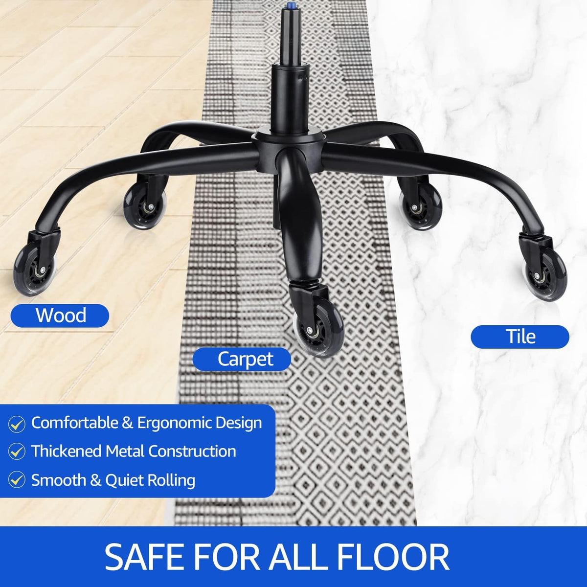 MASTERY MART Office Chair Base Replacement Bundle – Heavy Duty 352 lbs, Smooth Rolling on All Floors, Swivel Base with Caster Wheels & Gas Lift Cylinder, 4.7'' Travel Length