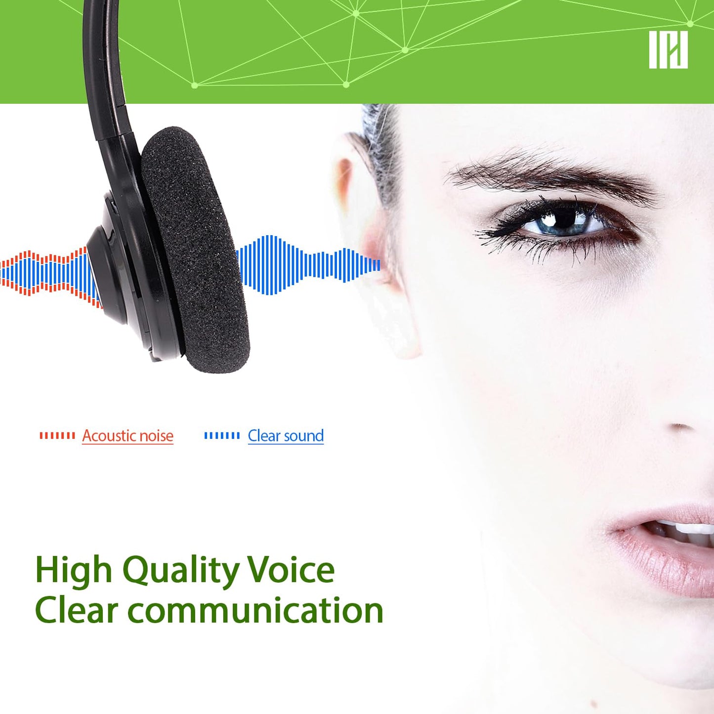 IPD Phone Headset for Office and Call Center Wired QD to RJ9 IPH-215 Binaural-Compatible with with Yealink SIP, Grandsteam, Sangoma, +Ooma and LG landline Phones
