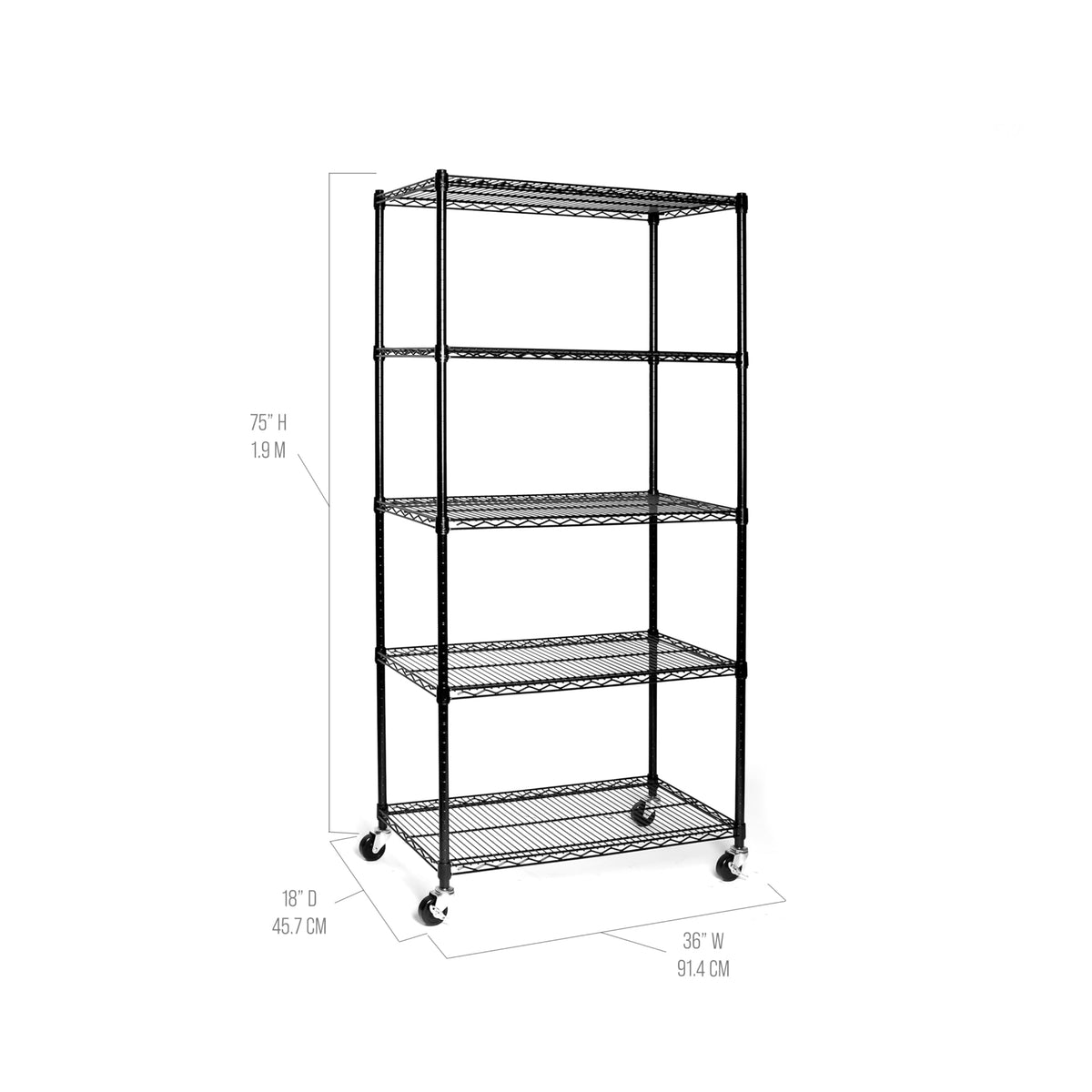 Seville Classics UltraDurable Heavy Duty NSF Solid Steel Wire Rack Storage Unit, Organizer for Garage, Warehouse, Office, Restaurant, Classroom, Kitchen, Black, 5-Tier Shelving, 36" W x 18" D