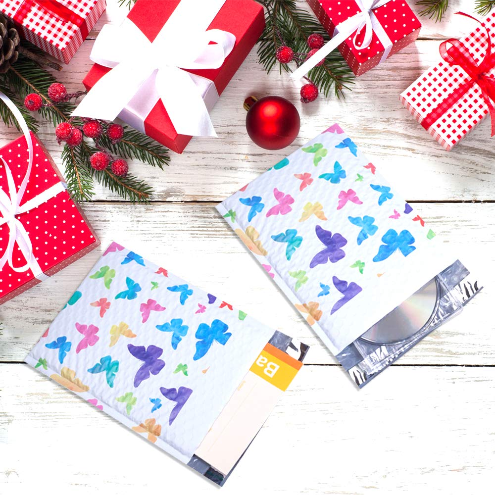 UCGOU Bubble Mailers 6x10 Inch Colorful Butterfly 25 Pack Poly Padded Envelopes Small Business Mailing Packages Self Seal Adhesive Waterproof Boutique Shipping Bags for Jewelry Makeup Supplies #0