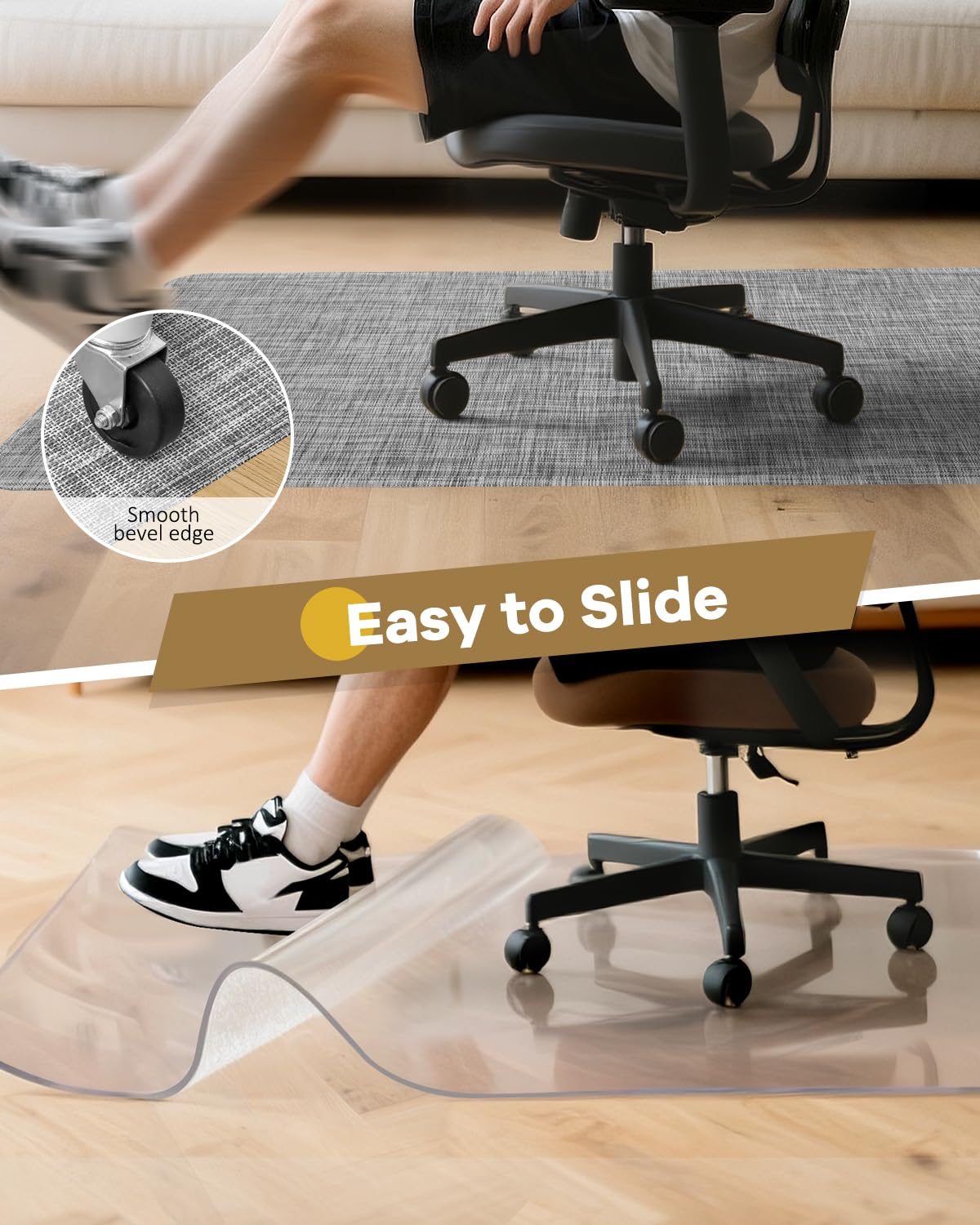 BesWin Office Chair Mat for Hard Floors, 36" x 48" Desk Computer Chair Mat for Wood/Tile Floors, Heavy Duty Non-Slip PVC Hard Floor Protector Mat Desk Rug for Office Home, Grey