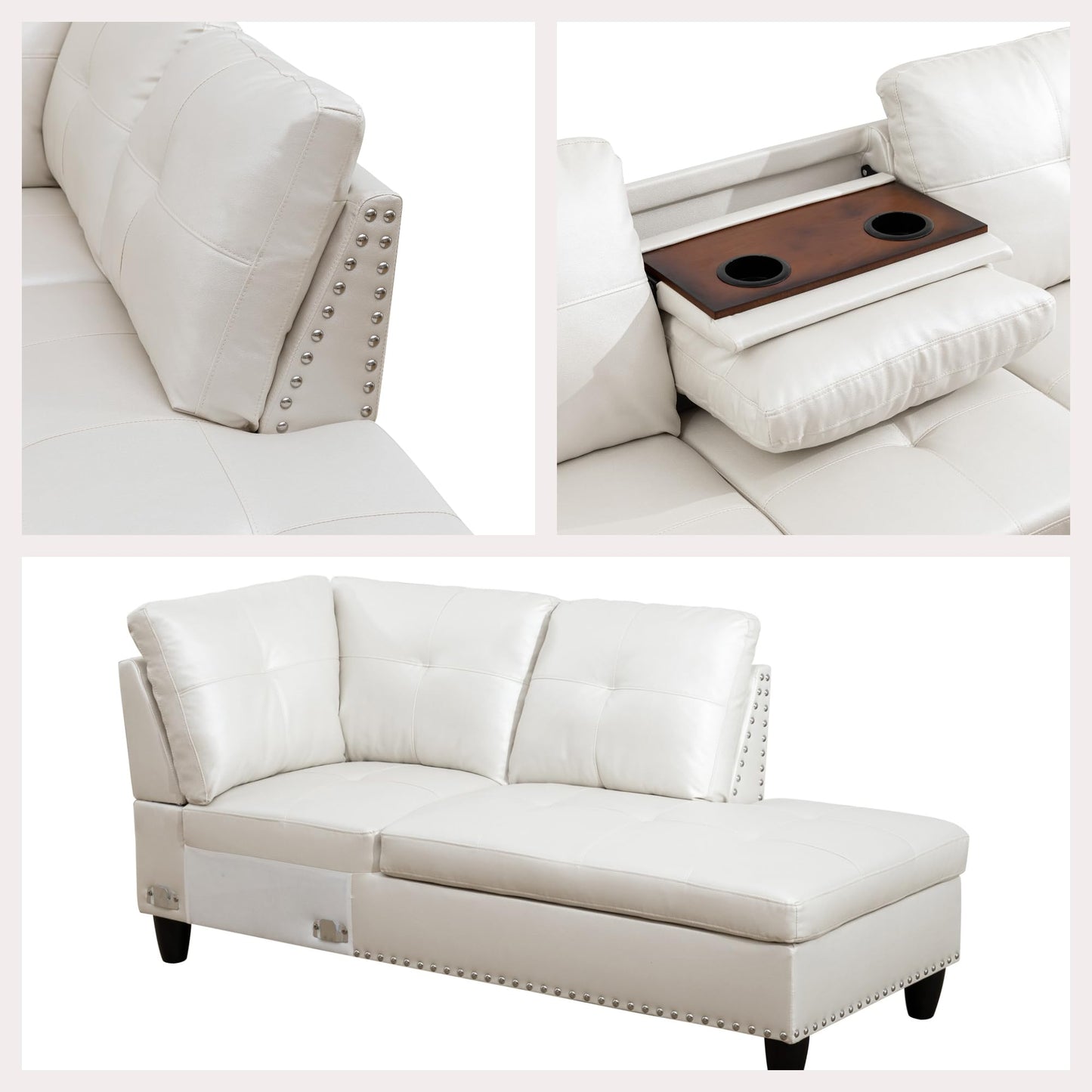 Trygoal L Shaped Couches for Living Room, Sectional Couch Living Room Furniture with Storage Ottoman, Modular Sectional Sofa with Movable Chaise for Apartment Office, White