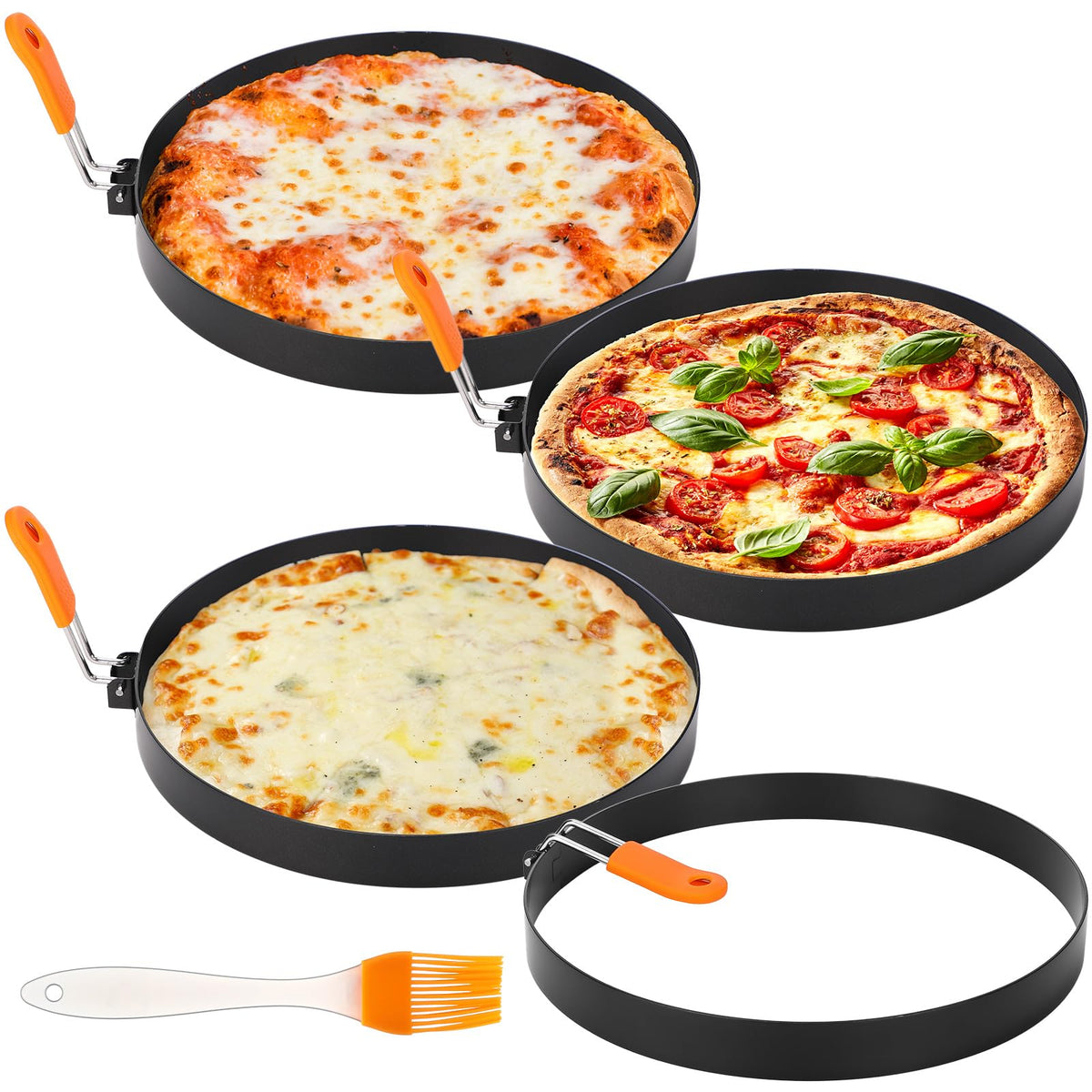 Tioncy 4 Packs Large Omelette Rings for Griddle 8 Inch Stainless Steel Nonstick Pancake Molds Round Omelet Egg Ring Maker with Silicone Handle Grill and Oil Brush for Frying Egg Omelette Muffins