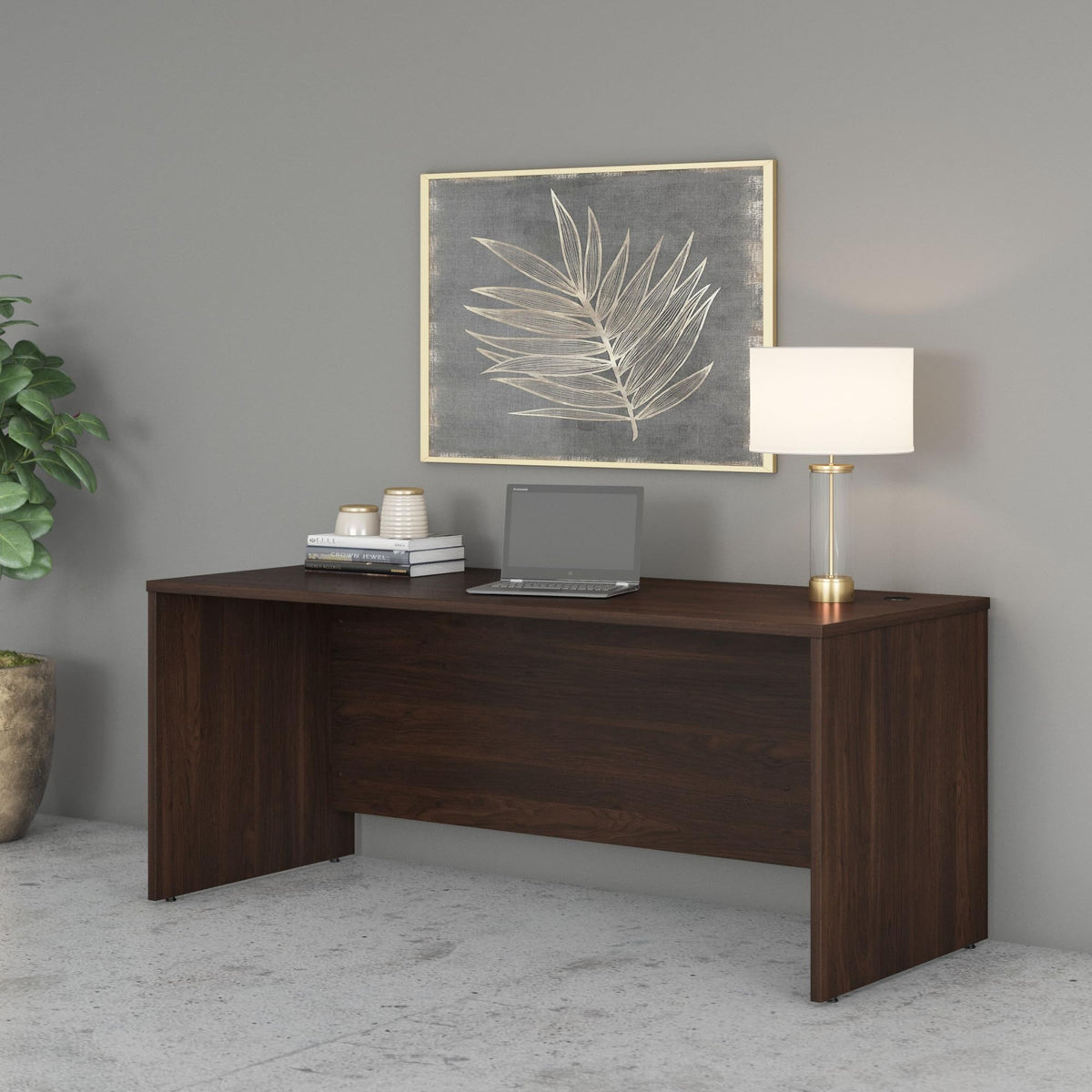 Bush Business Furniture Studio C 72W Computer Desk with Wire Management and Modesty Panel in Black Walnut, Professional Table for Home Office and Corporate Office
