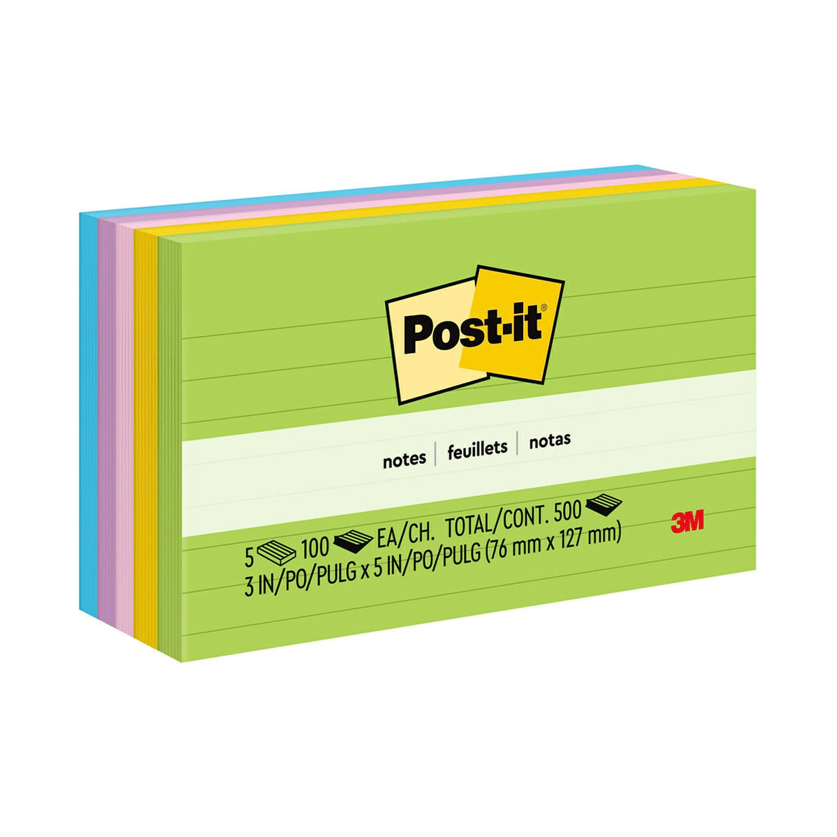 Post-it Notes, 3 in x 5 in, 5 Lined Sticky Notes Pads, 100 Sheets per Pad, Floral Fantasy Collection, School Supplies and Oﬃce Products