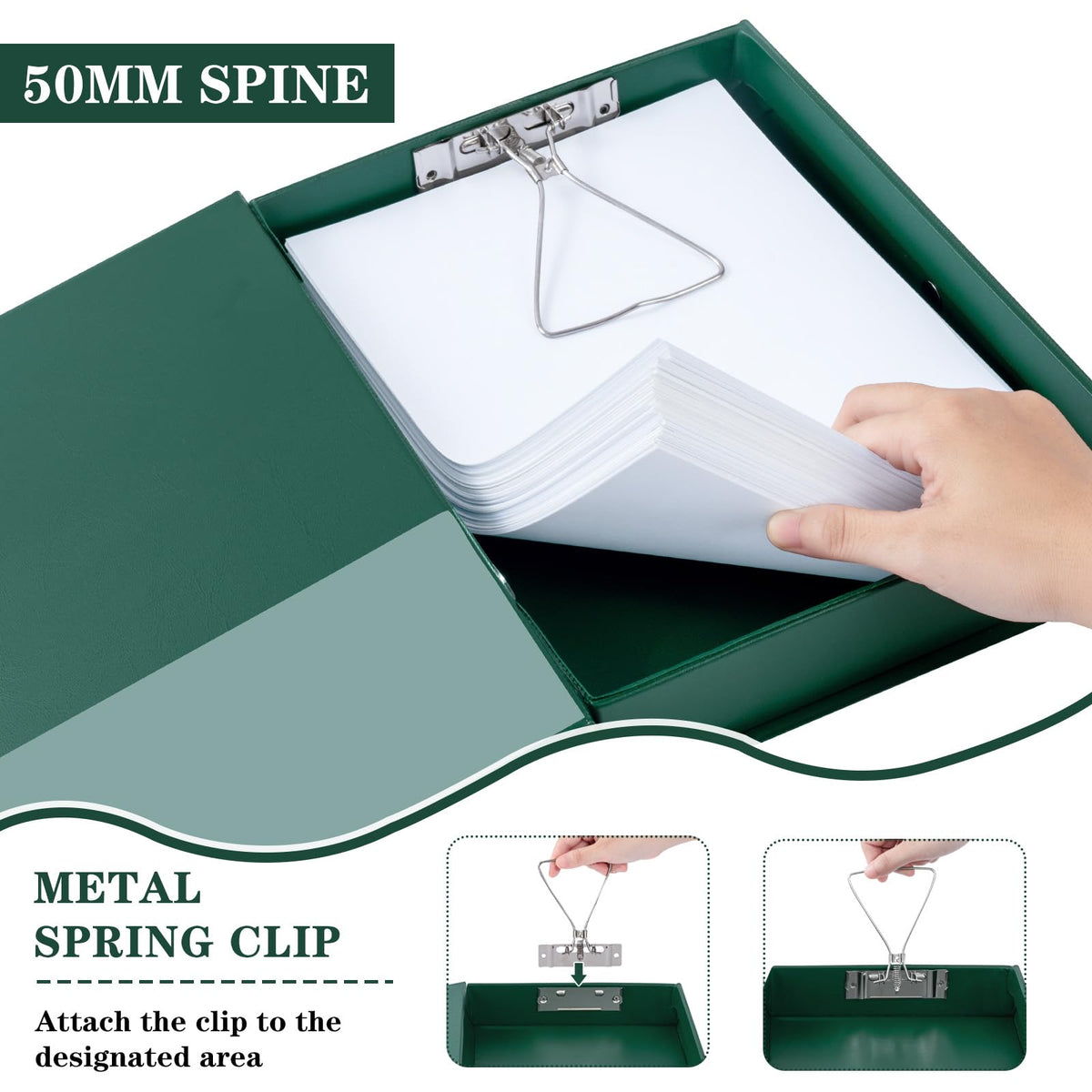 Hotyin Storage File Boxes 6 Pack, Foldable File Boxes with Lid, 50mm Spine, Archives Cases with Magnetic Closure & Clip, Plastic Document File Folder Paper Storage Organizer, Green