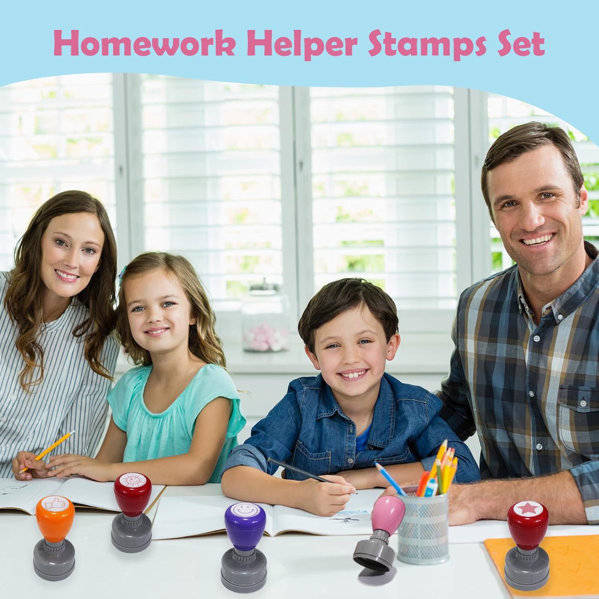 5-Pcs Self-Inking Teacher Stamps Set – Fun Circle-Shaped Stamps for Classroom Rewards, Homework Grading & Student Motivation