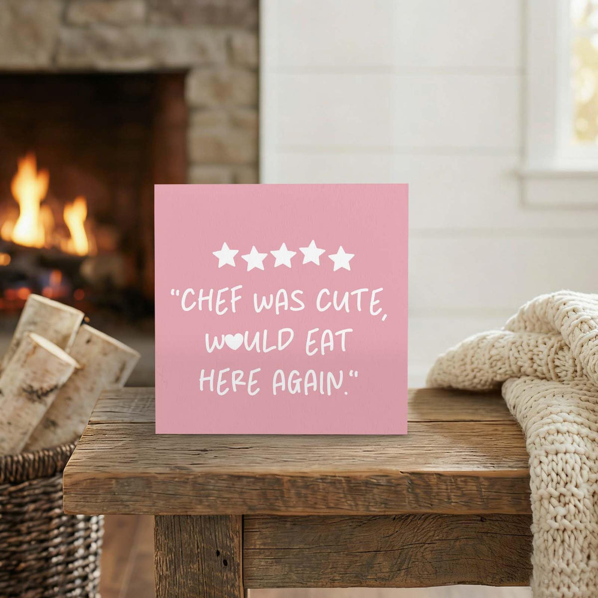 GWOKPAAI Pink Kitchen Accessories Wooden Box Signs Desk Decor, Chef Gifts for Women,Chef Was Cute Would Eat Here Again Wooden Signs Desk Decorations for Kitchen Dining Room Tabletop Shelf Wall,5x5in