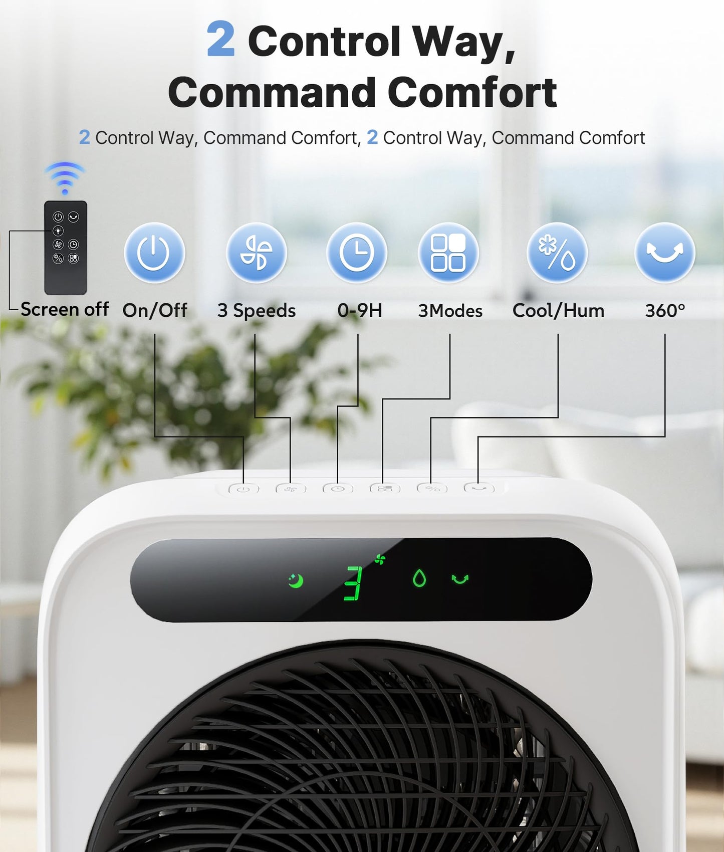 Exnos Portable Evaporative Swamp Cooler - Portable Air Conditioner with 3 Modes & 3 Speeds, 6.6 Gallon Cold Air Cooler, Cooling Fans that Blow Cold Air for Home, Office, 2 Ice Packs