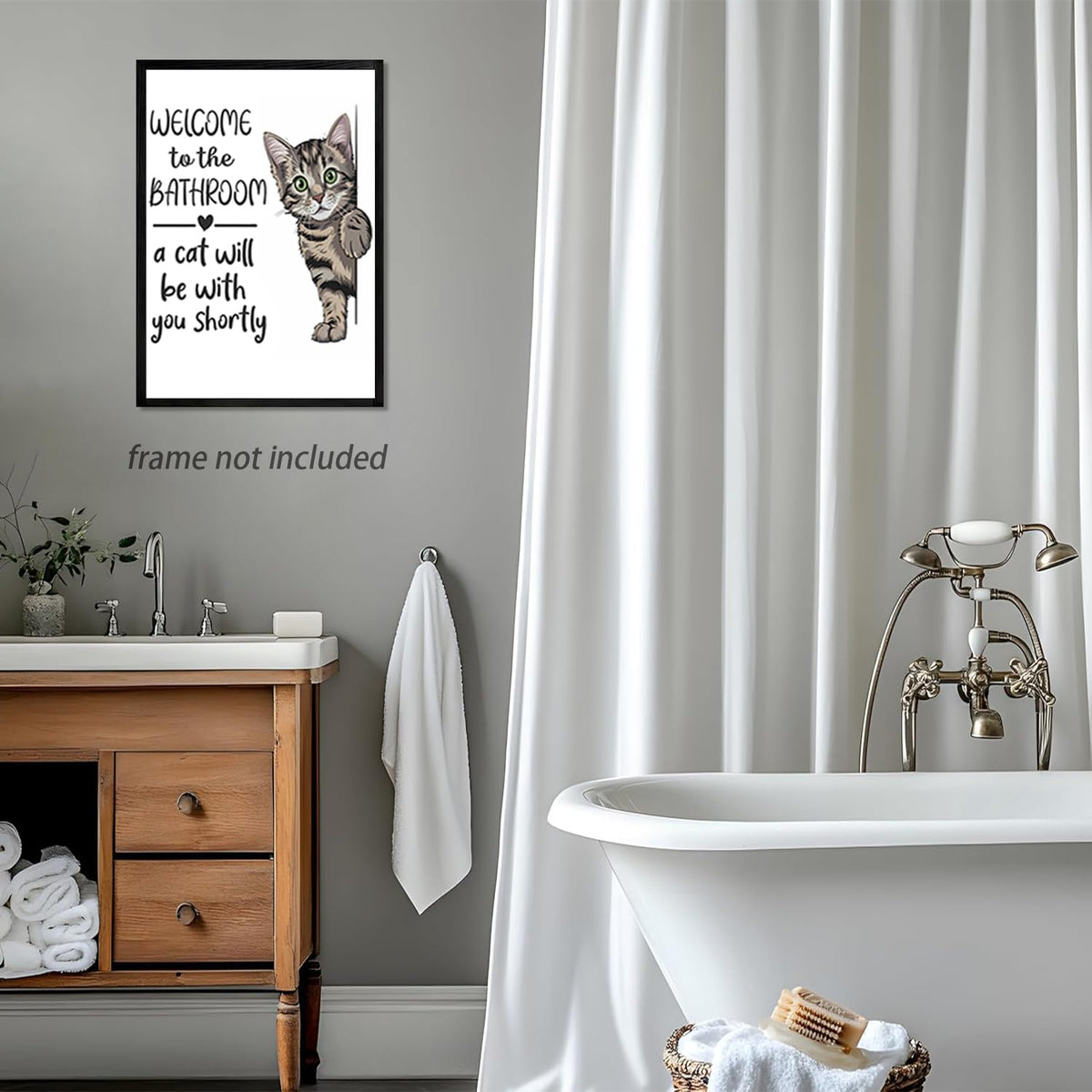 HNNXAR Funny Cat Bathroom Wall Art,Welcome To The Bathroom A Cat Will Be With You Shortly Paintings Posters,Black and White Funny Animal Canvas Pictures Prints Wall Decor 16x24in Unframed