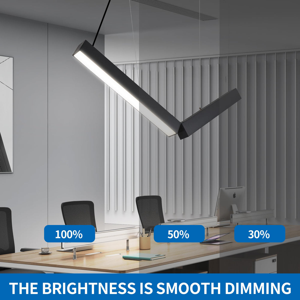 be studied 4FT 50w Led Linear Light, Fixture 0-10V Controlled Dimming 3000K 4000K 6000K Color Changing, Black Ceiling Shop Light, Suspended Office Lighting Fixture 2 Packs