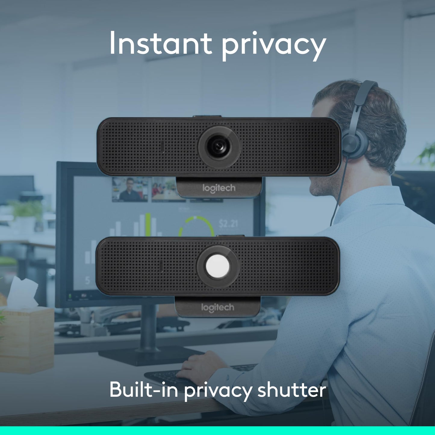 Logitech C925e Business Webcam, HD 1080p/30fps Video, Light Correction, Autofocus, Clear Audio, Privacy Shutter, Works with Microsoft Teams, Google Meet, Skype, WebEx, Cisco - Black