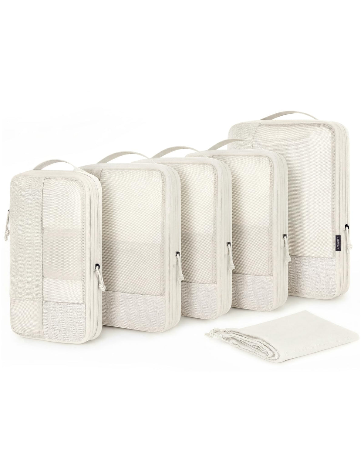 BAGSMART Compression Packing Cubes, Durable Travel Packing Cubes for Carry-On Suitcase, Lightweight Compressible Luggage Organizer Cruise Ship Travel Essentials, 6-Pack 1L+3M+1S+Shoe Bag, Light Beige