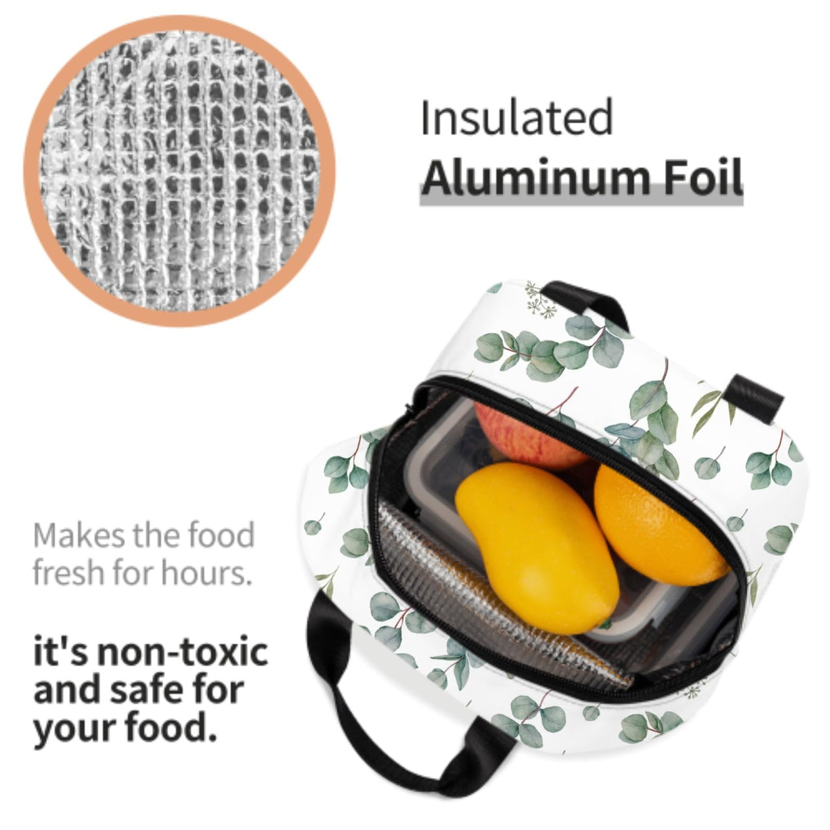 Giwawa Eucalyptus Leaves Lunch Bag Green Leaf Insulated Durable Handbag Portable Cooler Organizer Lunch Box for Work Office Travel Picnic