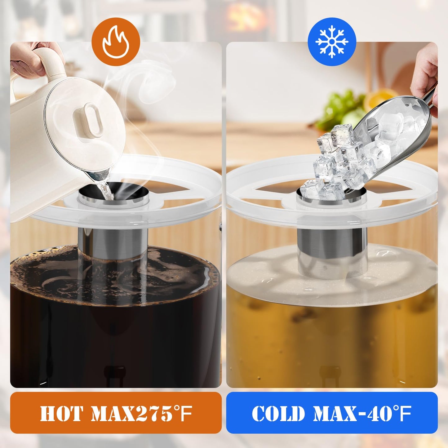 GOOFCXO Beverage Dispensers, 4.4 Gallon/16-L Commercial Beverage Dispenser Cold Drink Dispenser Stainless Steel Drink Dispensers with Centre Ice Core and Stand Drip Trays for Parties Pub Cafeteria