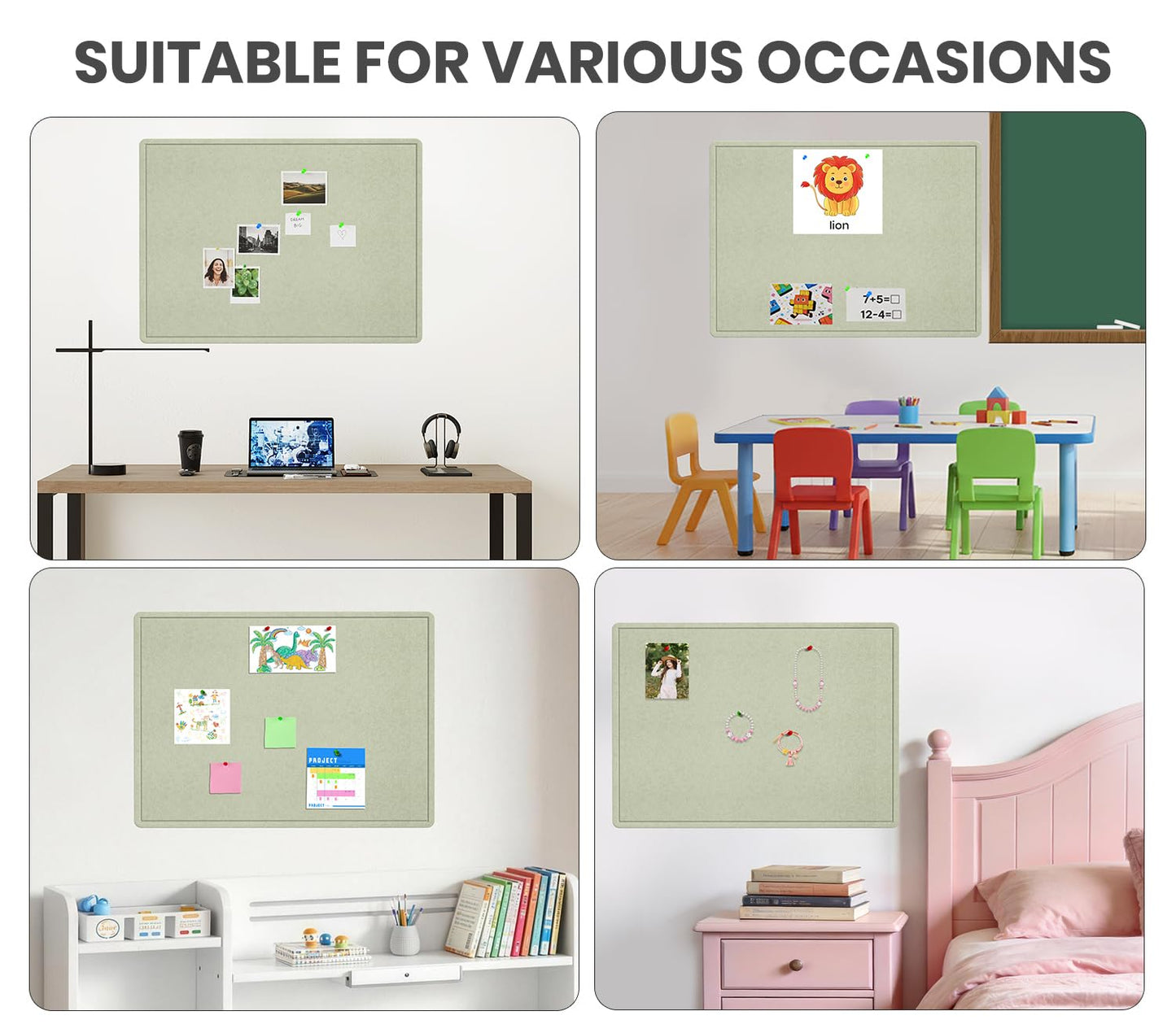 Bulletin Board, 23.5 X 17.5 inches Cork Board with 20 Pushpin, Felt Cork Board Notice Pin Board, Self-Adhesive Vision Board Mood Board Foldable Photo Board for Wall - Sage Green