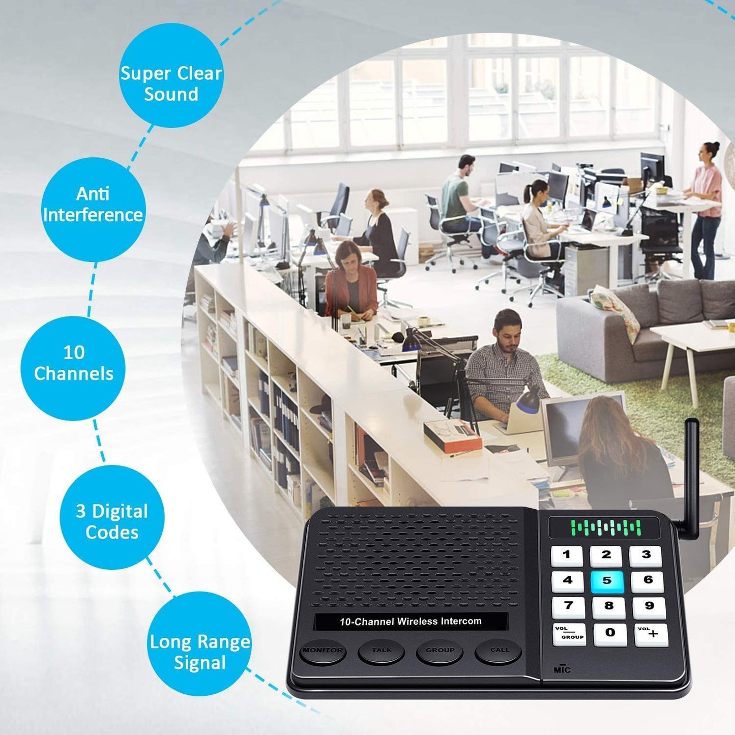 6 Pack Intercoms Wireless for Home - Room to Room Intercom System for House, Business, Office, Hotel - Long Range Home Communication System