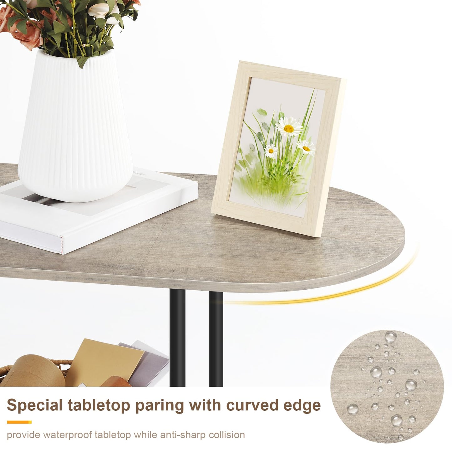 OYEAL Coffee Tables for Living Room 2-Tier Small Oval Table with Storage Shelf Mid Century Round Center Table for Display, Small Space,Home Office, Rustic Grey