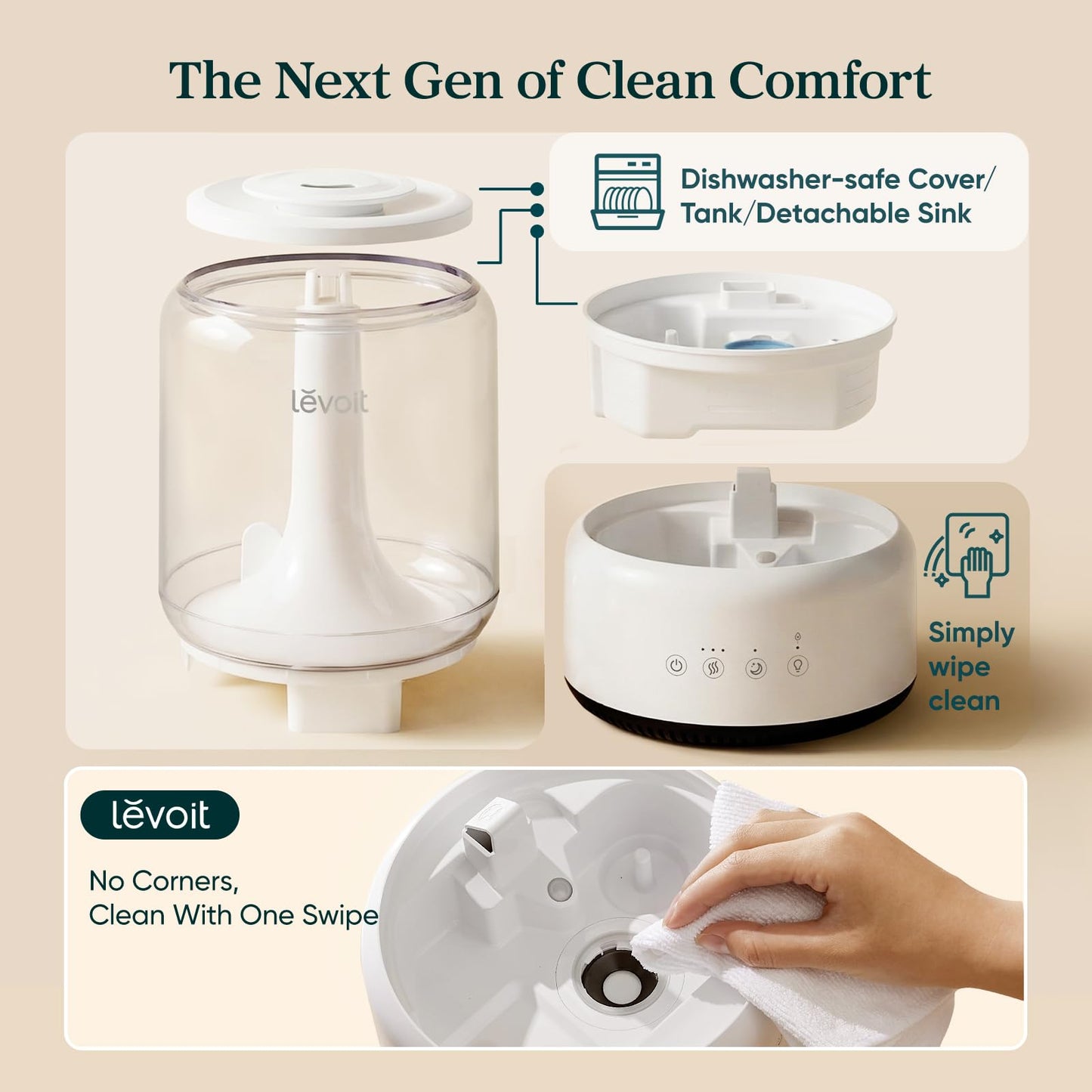 LEVOIT Humidifiers for Bedroom, 4.2L Top Fill for Large Room with 42H Runtime, Dishwasher Safe Design Easy to Clean, 21dB Quiet Cool Mist for Baby, Plants, Night Light, Essential Oil Diffuser, White
