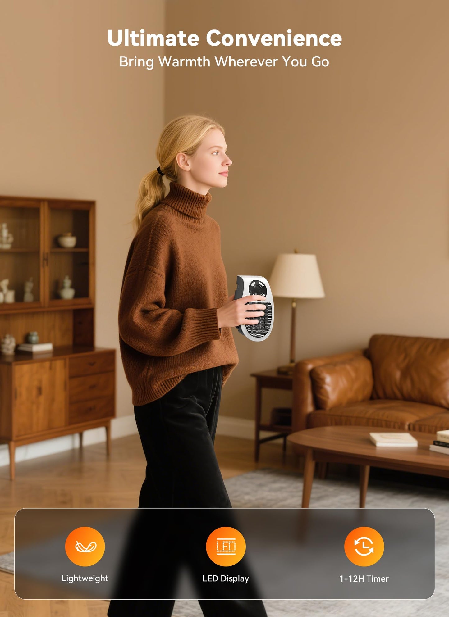 450W Space Heater, Remote Wall Outlet Electric Small Space Heater as Seen on TV with Adjustable Thermostat and Timer and Led Display, Compact for Home,Office,Bathroom