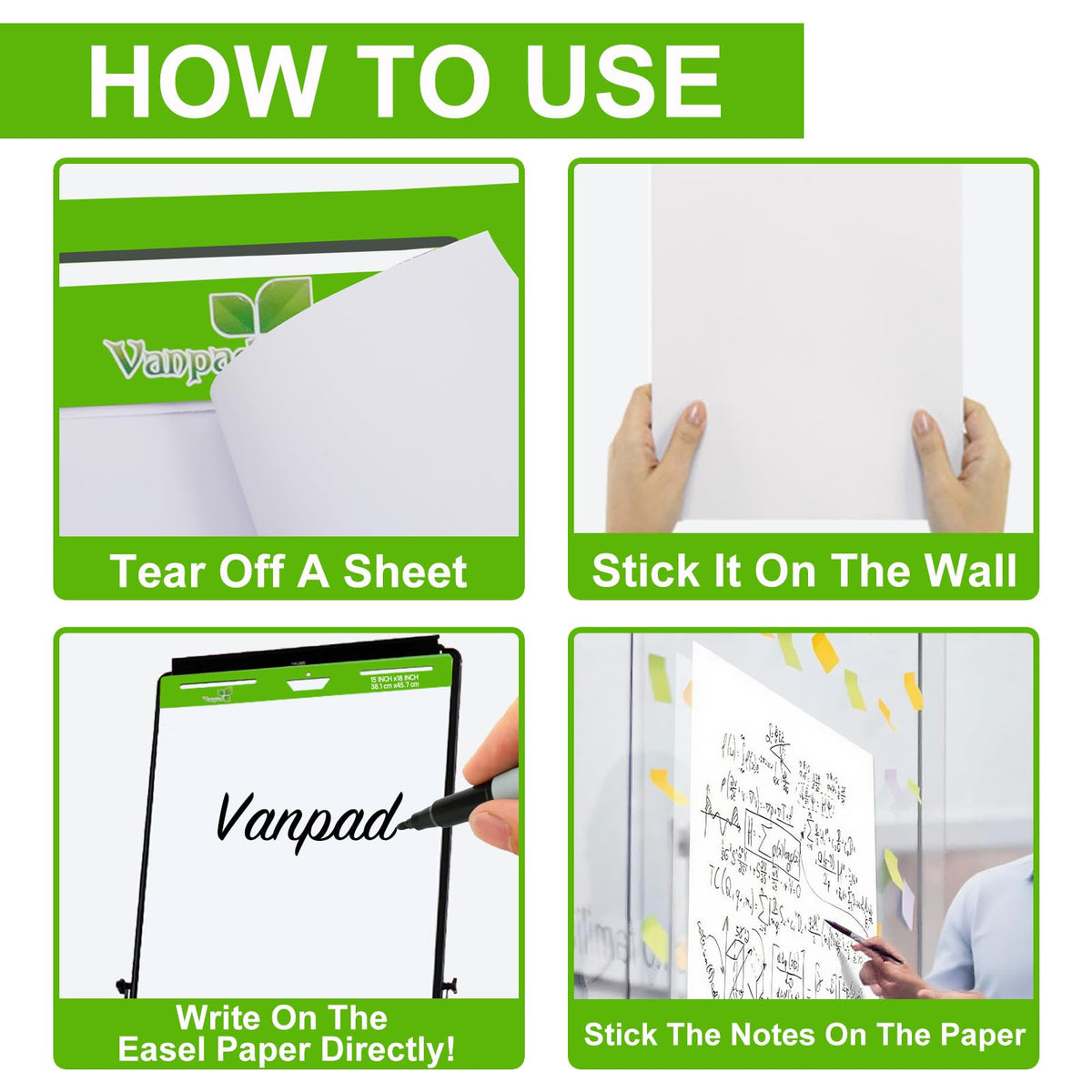 Sticky Easel Pad 15 in x 18 in, 35 Sheets/Pad, 4 Pads/Pack, 140 Sheets， Large White Sticky Easel Paper for Office and Classrooms, Flip Chart Paper for Teachers，Super Sticking Power & Bleed-Resistant