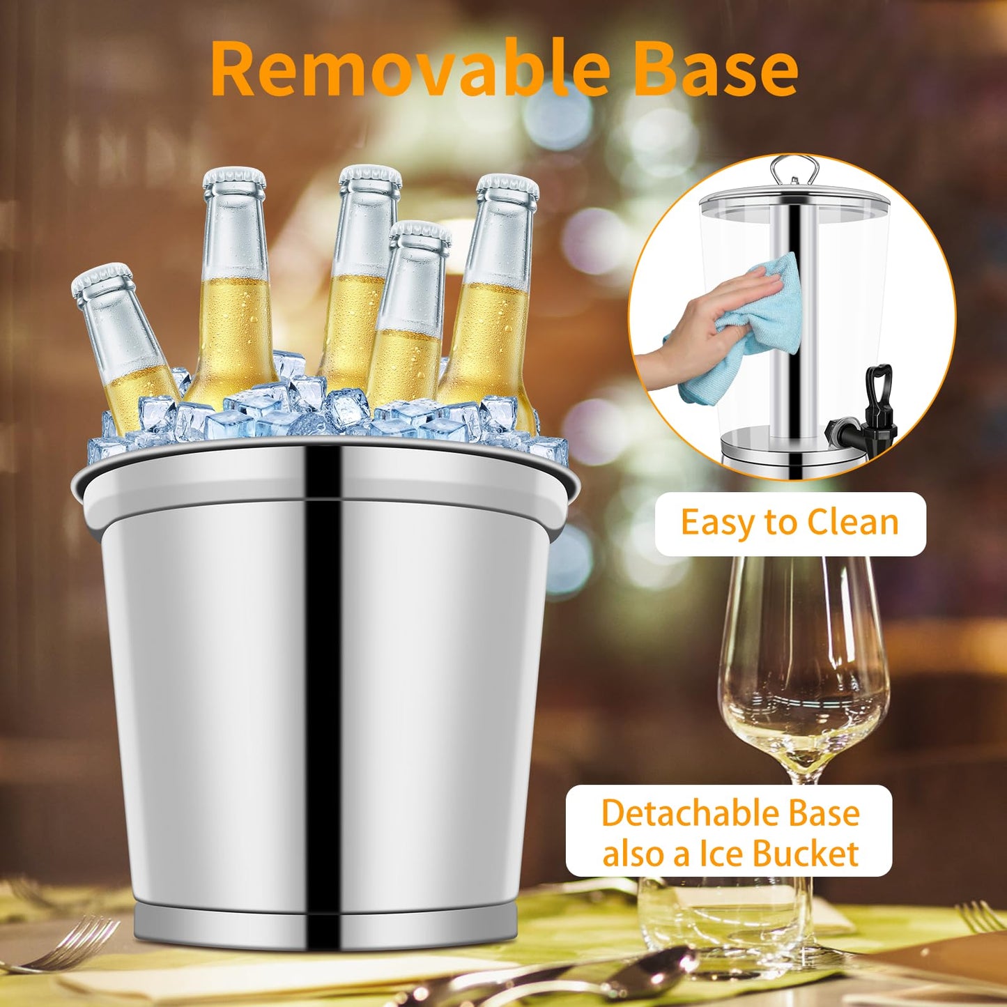 Hijolla Beverage Dispenser With Stand, Iced Beverage Drink Dispenser, Stainless Steel Water Jar with Ice Container, Lemonade Drink Jar Jug For Buffet, Parties, Clear Acrylic, 2-GALLONS 8-L