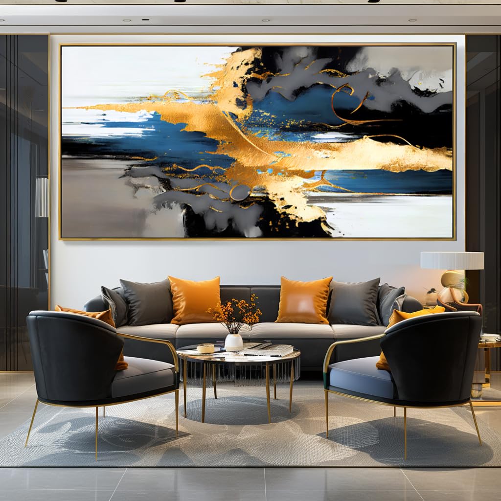 Wall Art Abstract Wall Art Prints Canvas Painting Black Yellow Blue Modern Large Artwork for Living Room Bedroom Office Home Decor 20"x40" with Framed