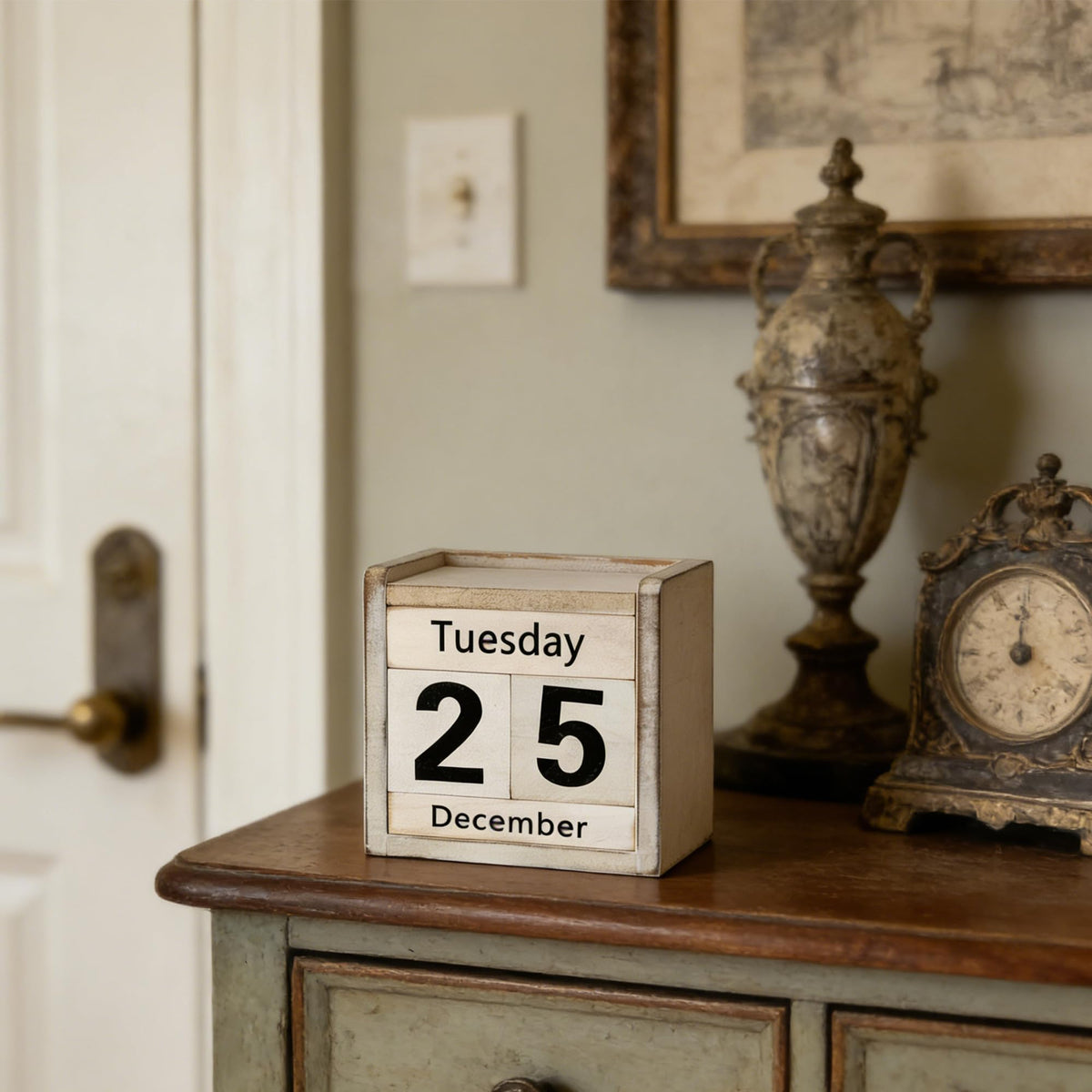 Rustic Wooden Perpetual Block Calendar Daily Desk Calendar for Coffee Table Decor Teachers Students Classroom Office Accessories Farmhouse Entryway Bookshelf Decoration (Retro Style)
