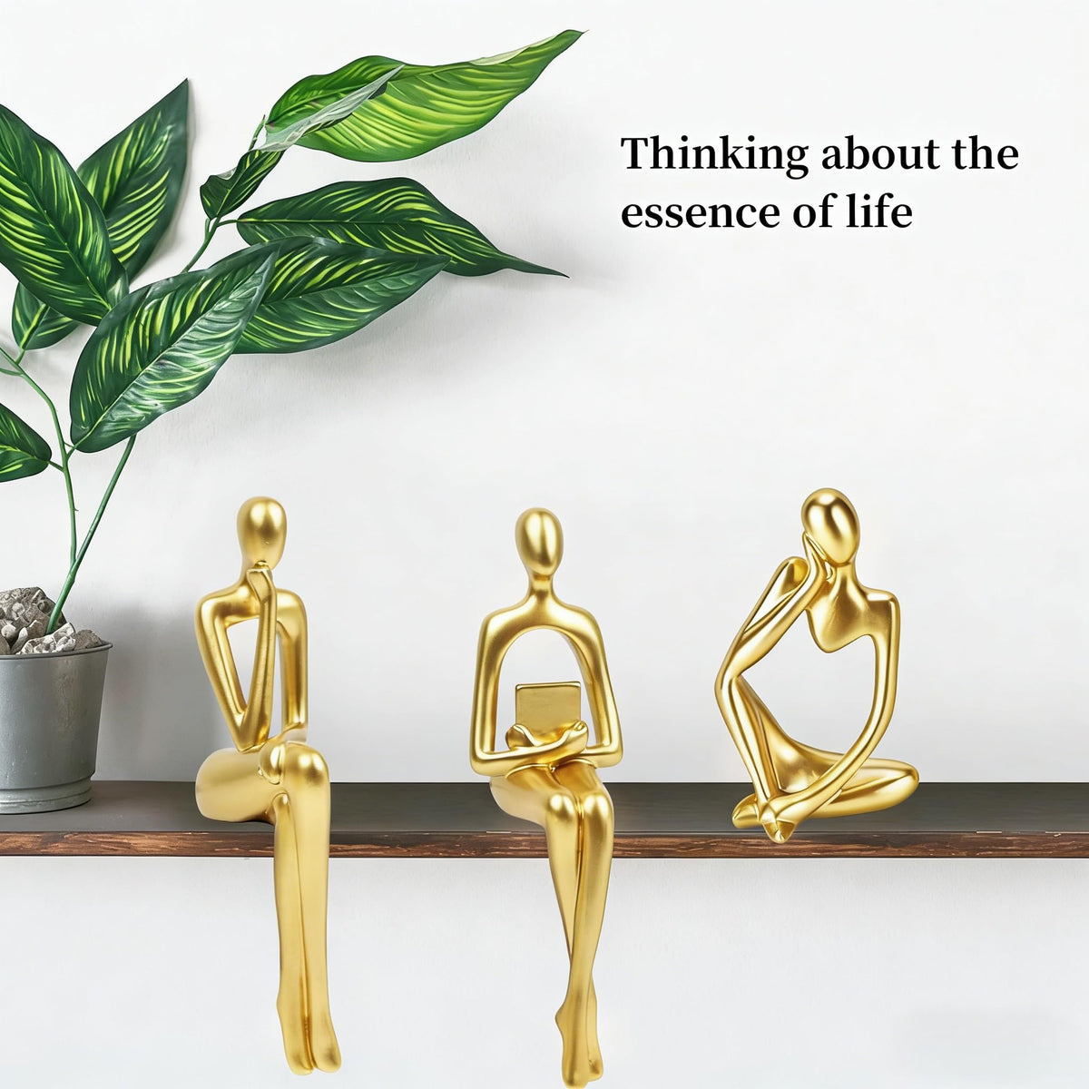 Prettidecor Gold Home Decor Thinker Statue Accents, Set of 3 Thinker Sculptures Office Decor Modern Abstract Resin Decoration on Shelf Table Desk for Living Room Office Bedroom (Large Gold)