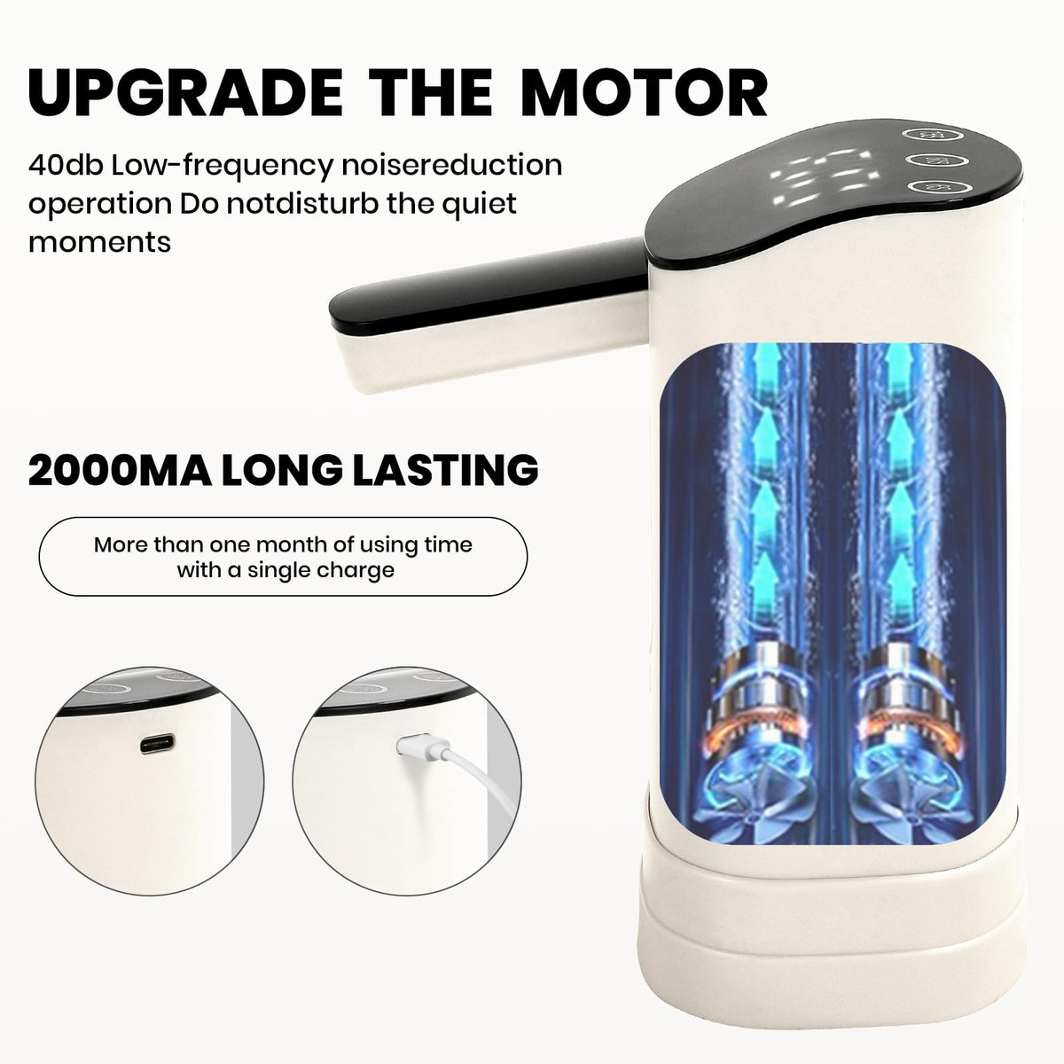 Water Dispenser for 5 Gallon Bottle with Digital Display,Portable USB Charging Electric Water Pump,3 Dispense Modes,Foldable Spout,with Two Water Pumps Dual Outlet,for Home, Kitchen, Camping, Office