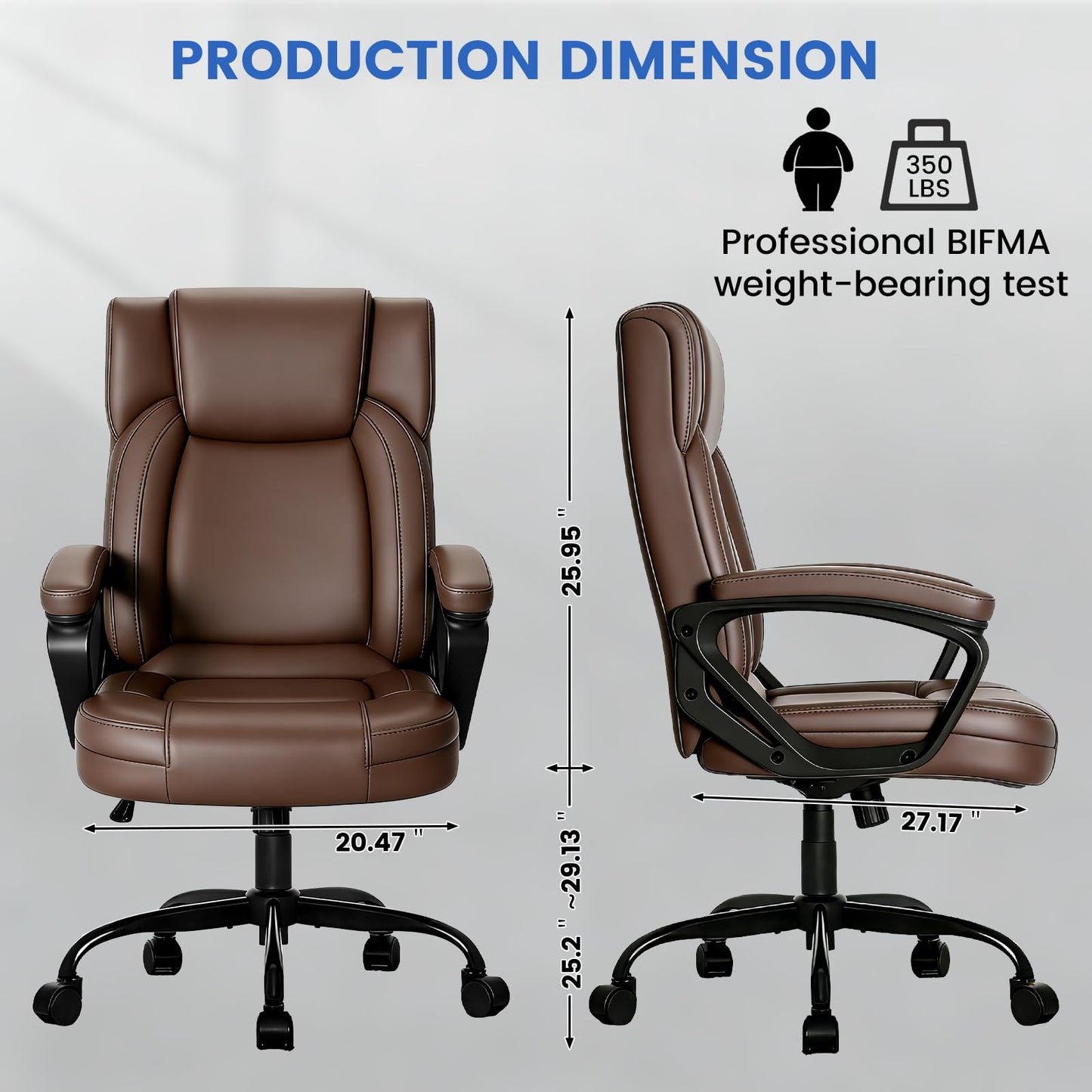 WAYTRIM Ergonomic Office Chair Home Office Desk Chair Comfy High Back Swivel Computer Chair Leather Managerial Executive Rolling Chair with Lumbar Support, Adjustable Height (Brown)