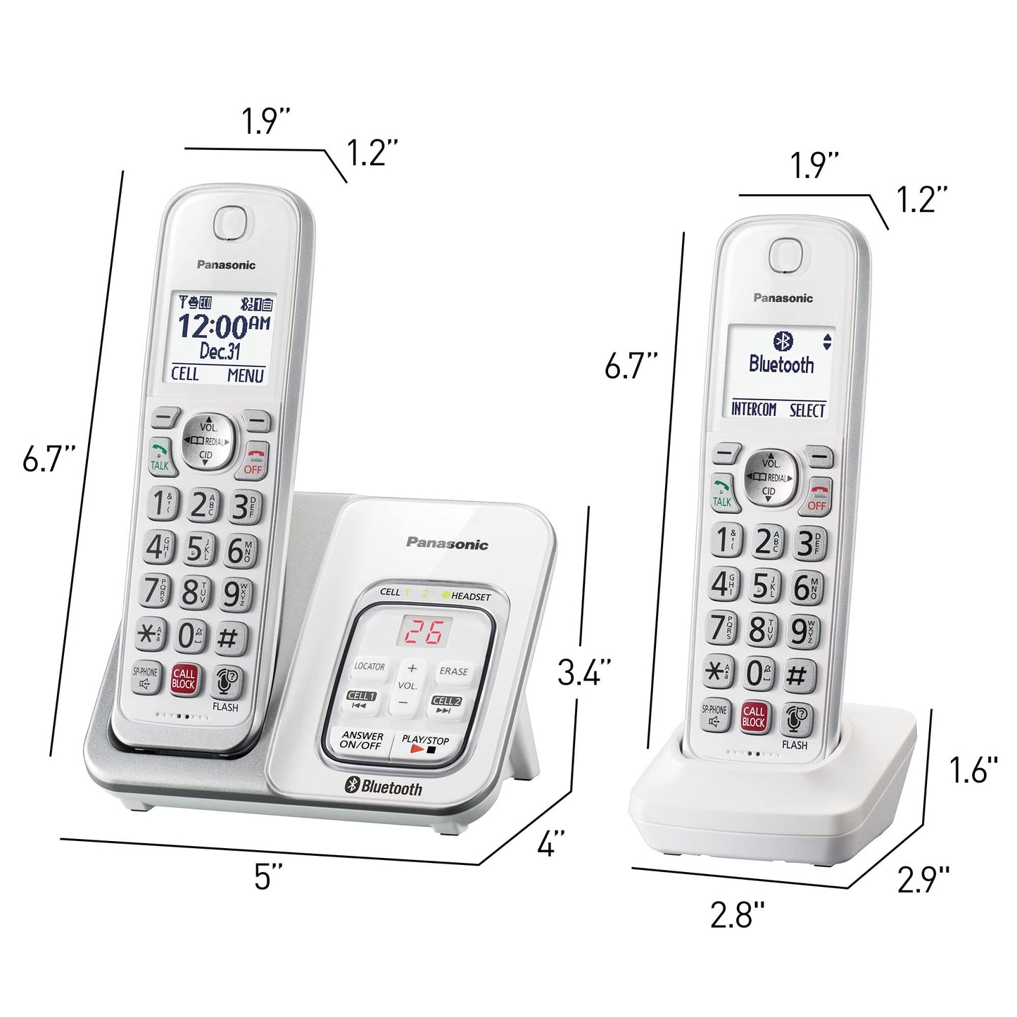 Panasonic Cordless Phone with Answering Machine, Link2Cell Bluetooth Home Phones, Voice Assistant and Advanced Call Blocking, Expandable System with 4 Handsets - KX-TGD864W (White)