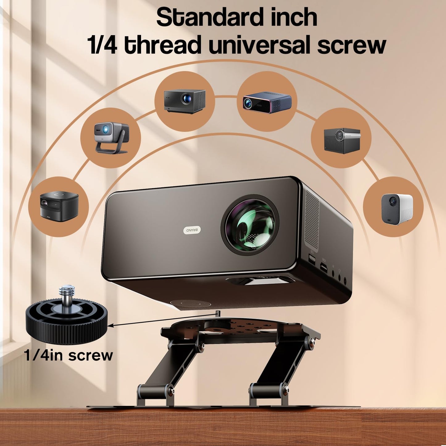 3-in-1 Adjustable Projector Mount Stand – Universal Ceiling/Wall/Table Mount with 180° Dual-Axis Rotation, Multi-Hole Design, Anti-Slip Pads, 1/4" Screw Compatible for Mini & Standard Projectors