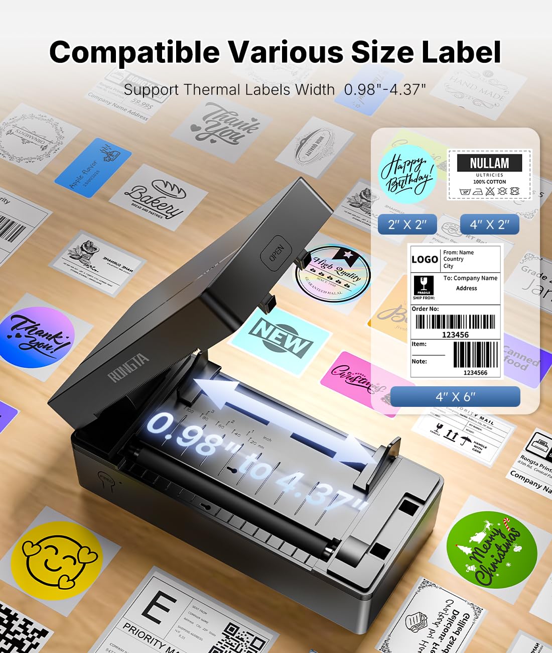 Rongta Bluetooth Thermal Shipping Label Printer, Wireless 4x6 Label Printer for Shipping Packages&Small Business, Compatible Windows/Mac/Android/iOS, Support USPS, UPS, Etsy, Shopify, RP425