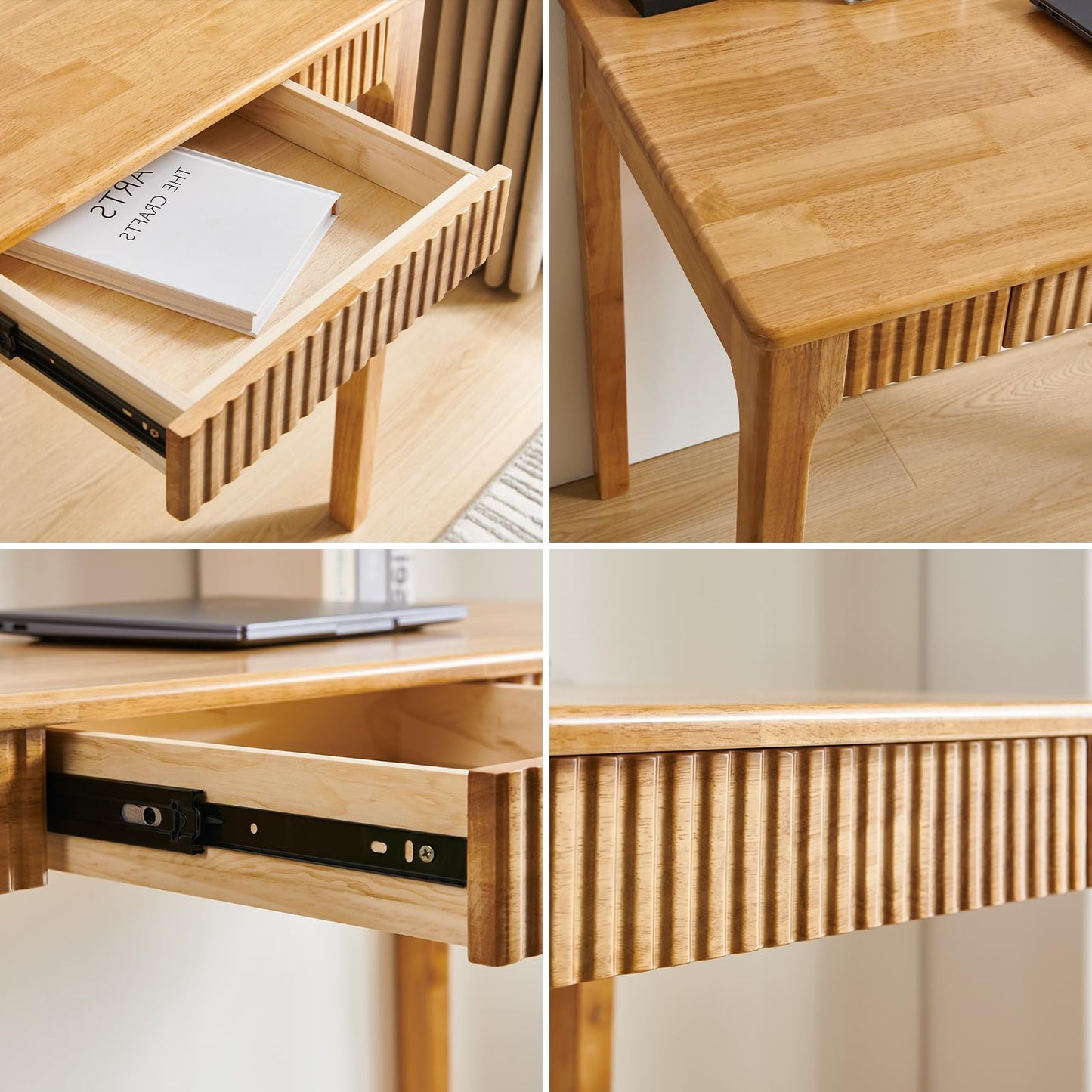 JTYP Solid Wood Desk with Drawers, Light Wood Desk for Small Spaces, Small Writing Desk for Bedroom, Gaming Study Home Office Wooden Desks for Work, 47 inch Wood Computer Desk