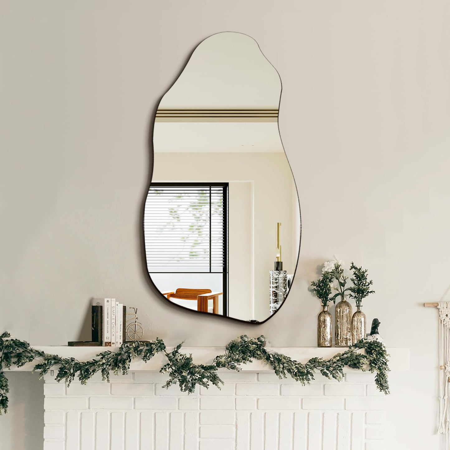 TRAHOME 32'' x 18'' Irregular Asymmetrical Wall Mirror for Living Room Bathroom Entryway, Modern Decorative Mirror Hanging