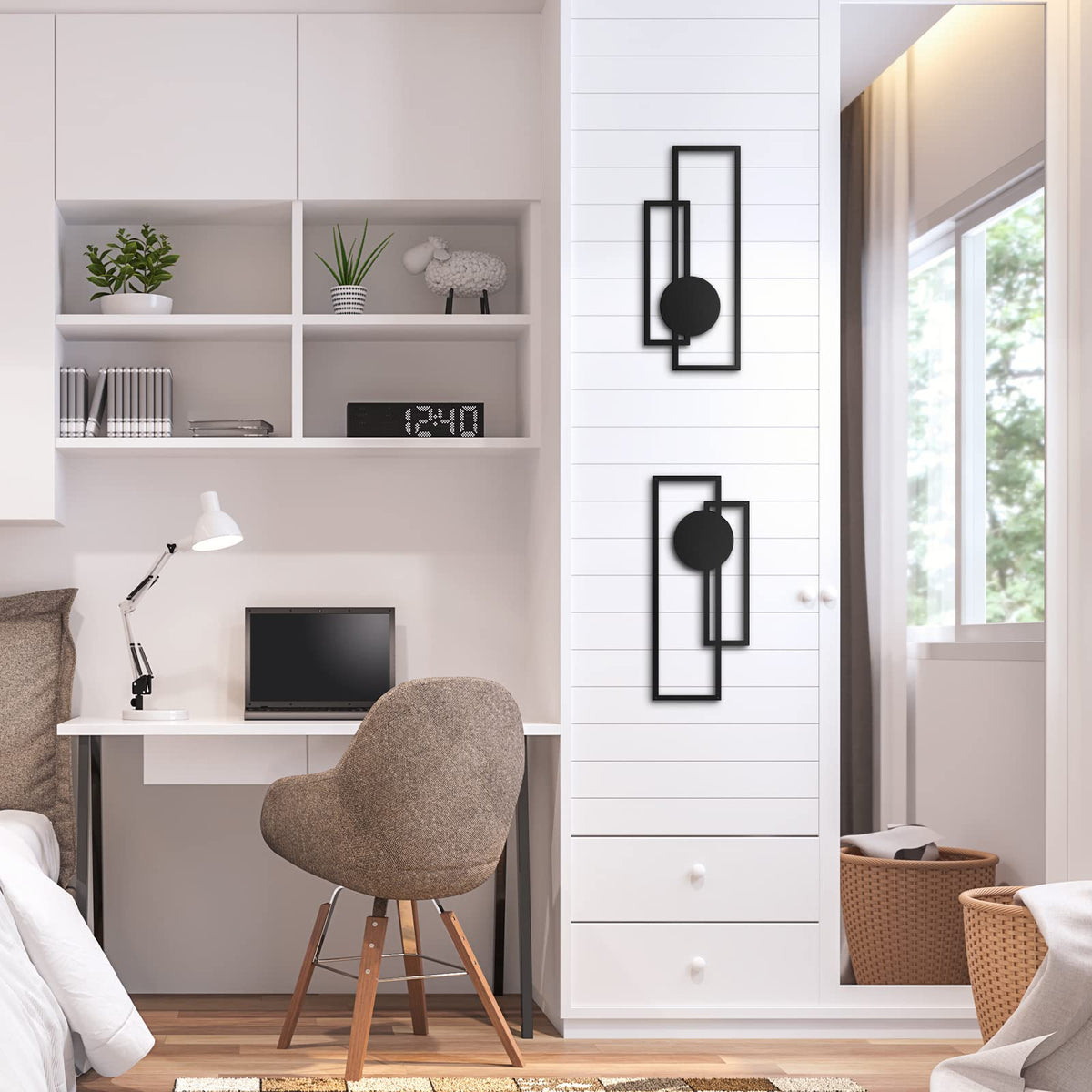 Peryiter 2 Pcs Small Metal Abstract Wall Art, 15.7 Metal Minimalist Wall Decor Single Line Art Vertical Hanging Sculptures Geometric Modern Hanging for Living Room Bathroom(Rectangular)