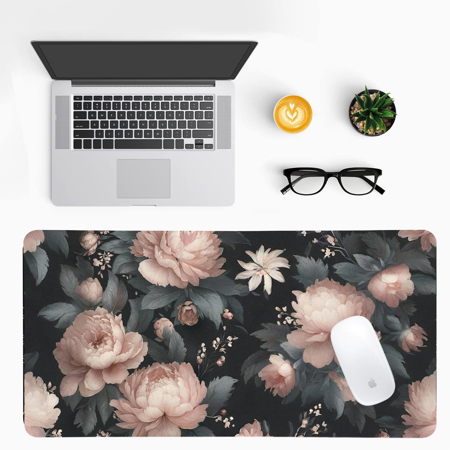 Luxurious Peony Floral Desk Mat, Elegant PU Leather Desk Pad for Women - Large Non-Slip Office Mat for a Stylish & Protected Gaming & Home Workspace(23.6x11.8 Inch)