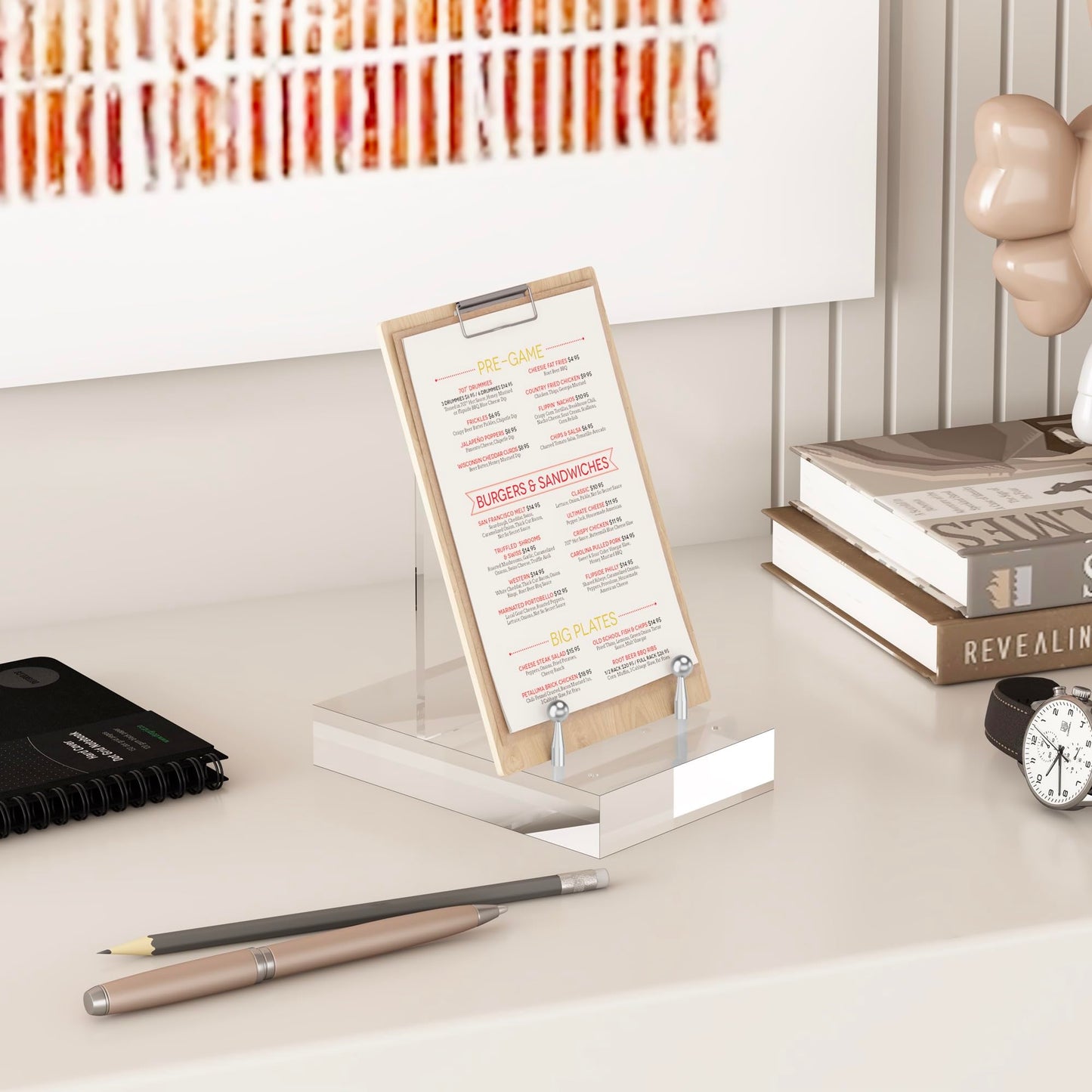 UoYeet Acrylic Easel Display Stand with Adjustable Silver-Toned Hardware for Pictures, Crystal Clear Acrylic Stand with Floating Appearance for Cookbook, Invitation and Plates
